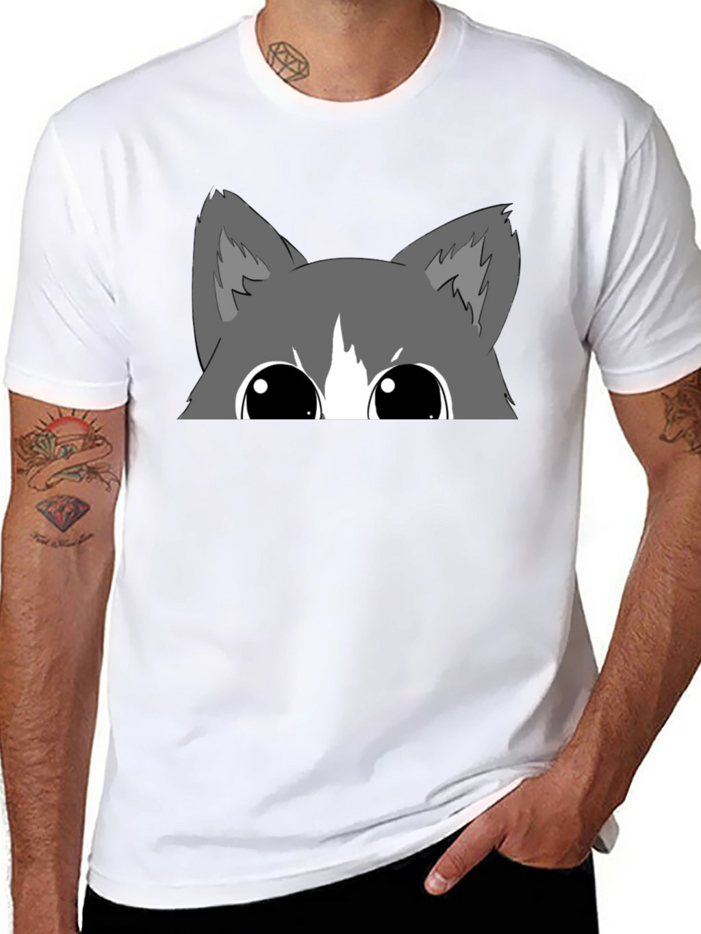 Peek-a-Boo Cat Graphic Tee - Black Cotton Blend