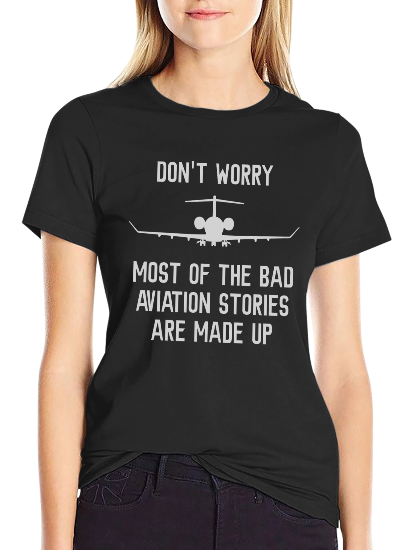 Aviation Stories Tee: Dont Worry - Black Graphic T-Shirt