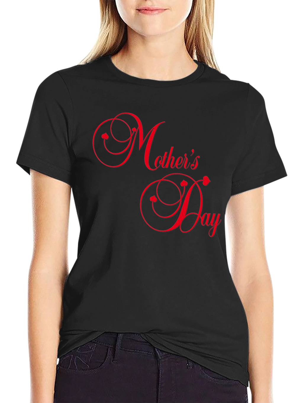 Mothers Day Black Tee with Red Text