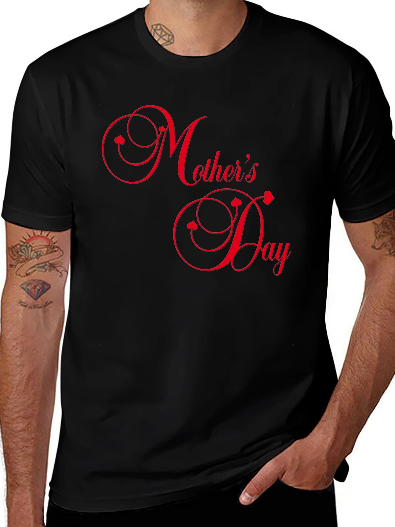 Mothers Day Black Tee with Red Text