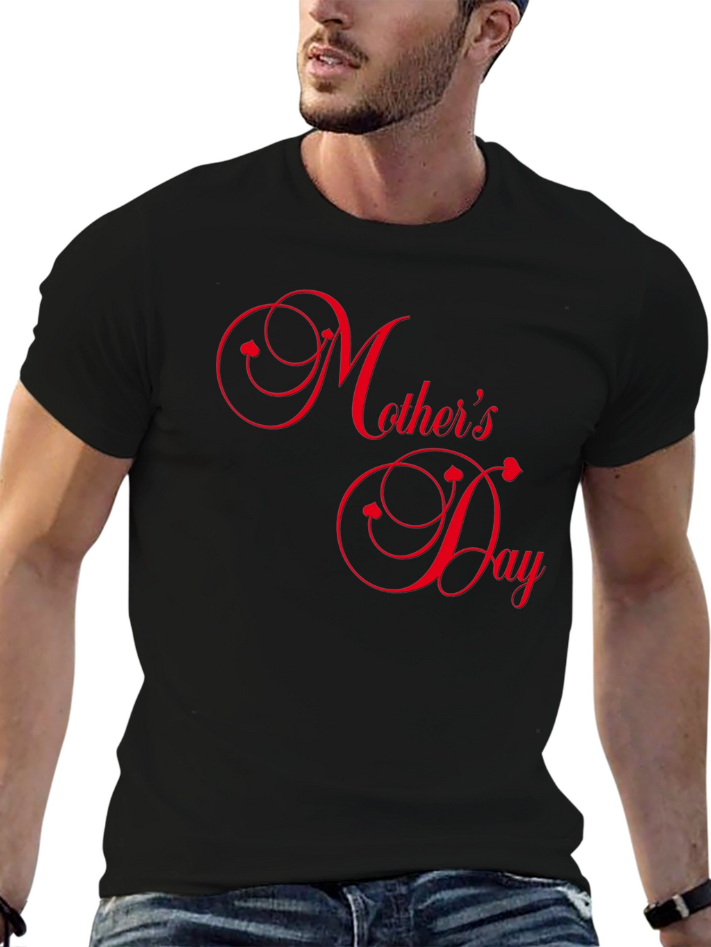Mothers Day Black Tee with Red Text