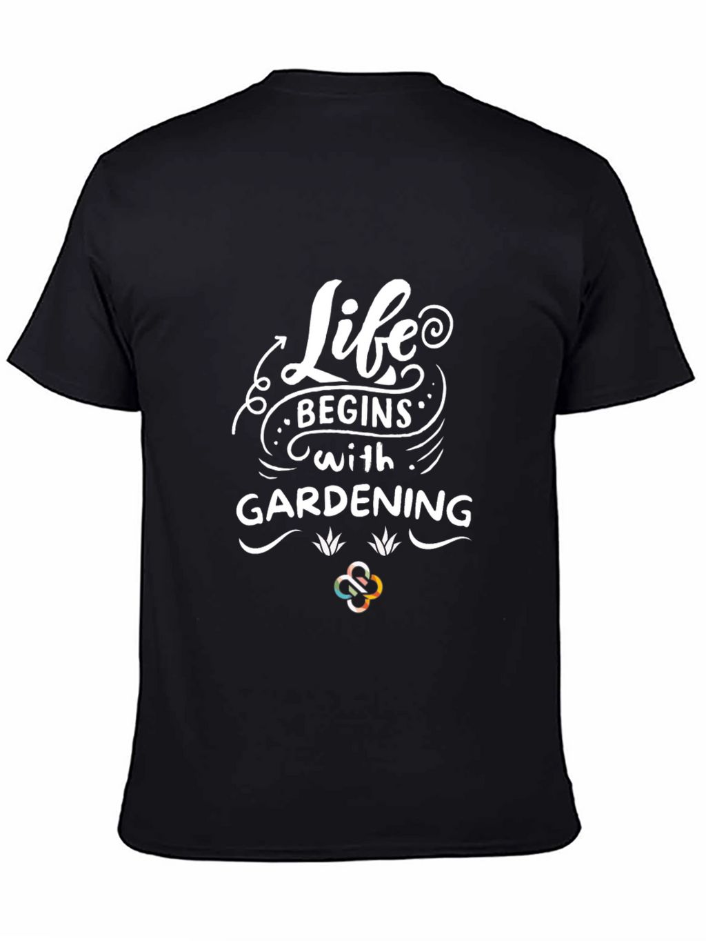 Life Begins With Gardening Black Cotton Graphic Tee