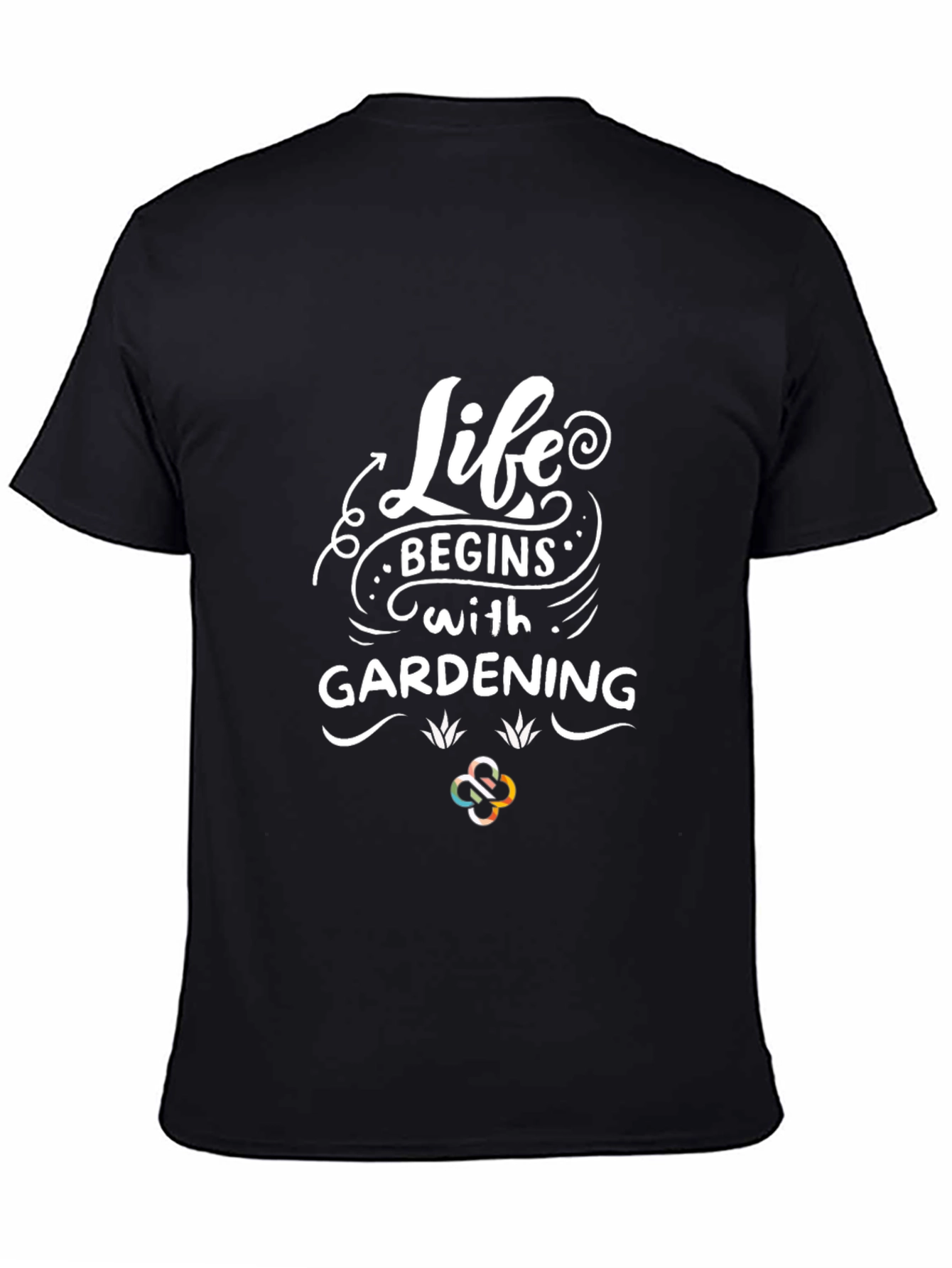 Life Begins With Gardening Black Cotton Graphic Tee