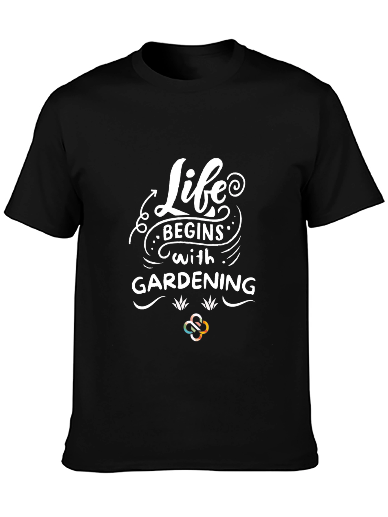Life Begins With Gardening Black Cotton Graphic Tee
