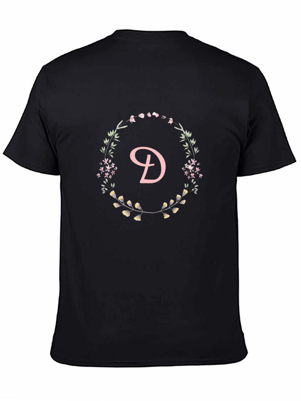 Floral Letter D Black T-Shirt