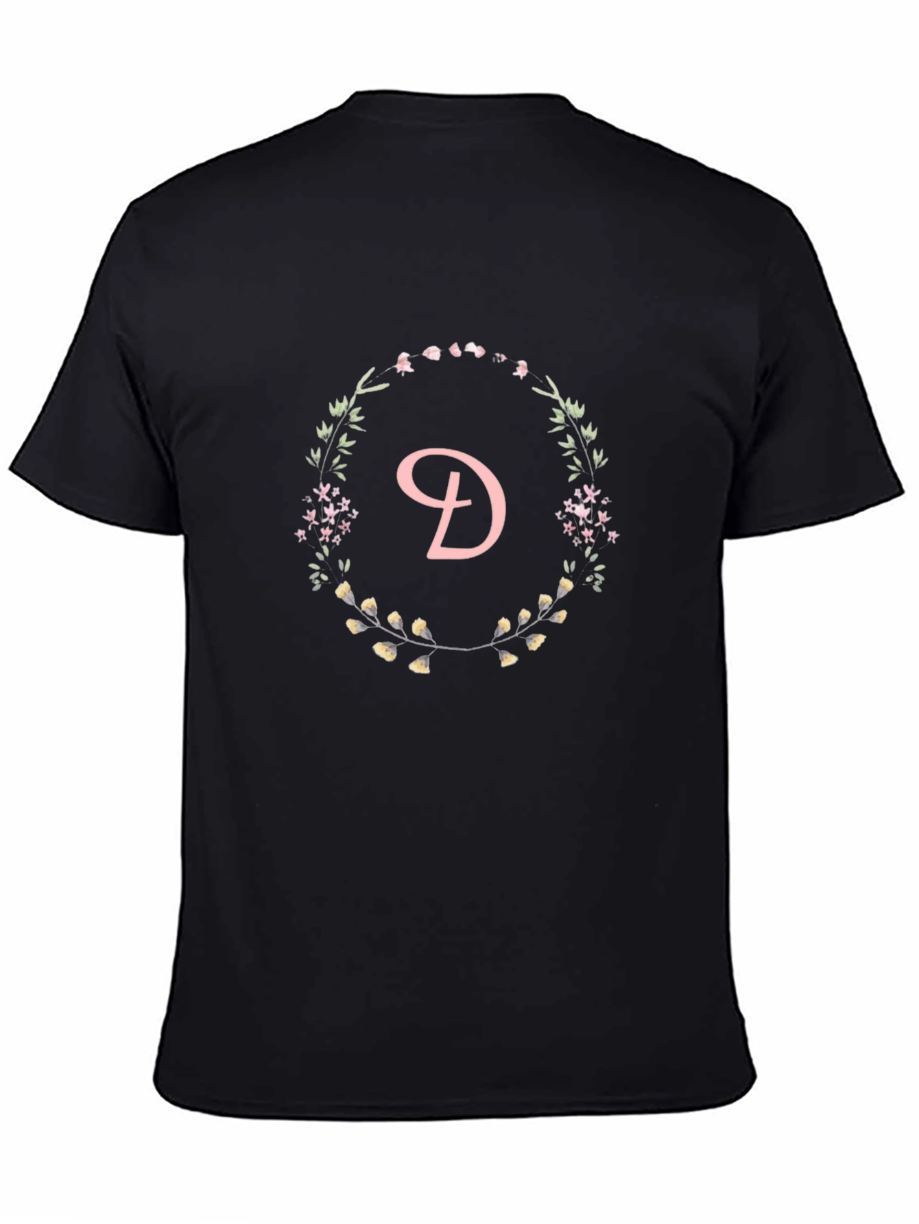 Floral Letter D Black T-Shirt