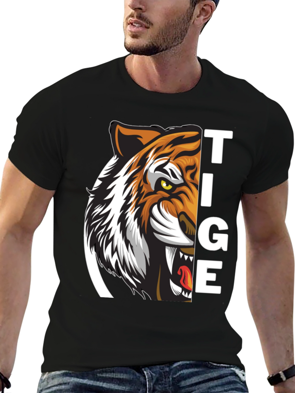 Tiger Graphic Print Black T-Shirt for Men