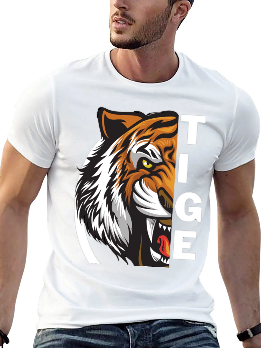 Tiger Graphic Print Black T-Shirt for Men