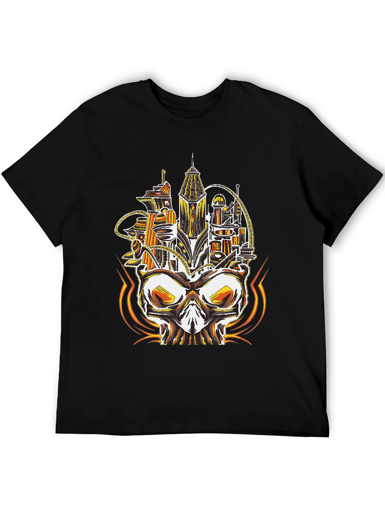 Steampunk Skull City Graphic Tee - Unique Design