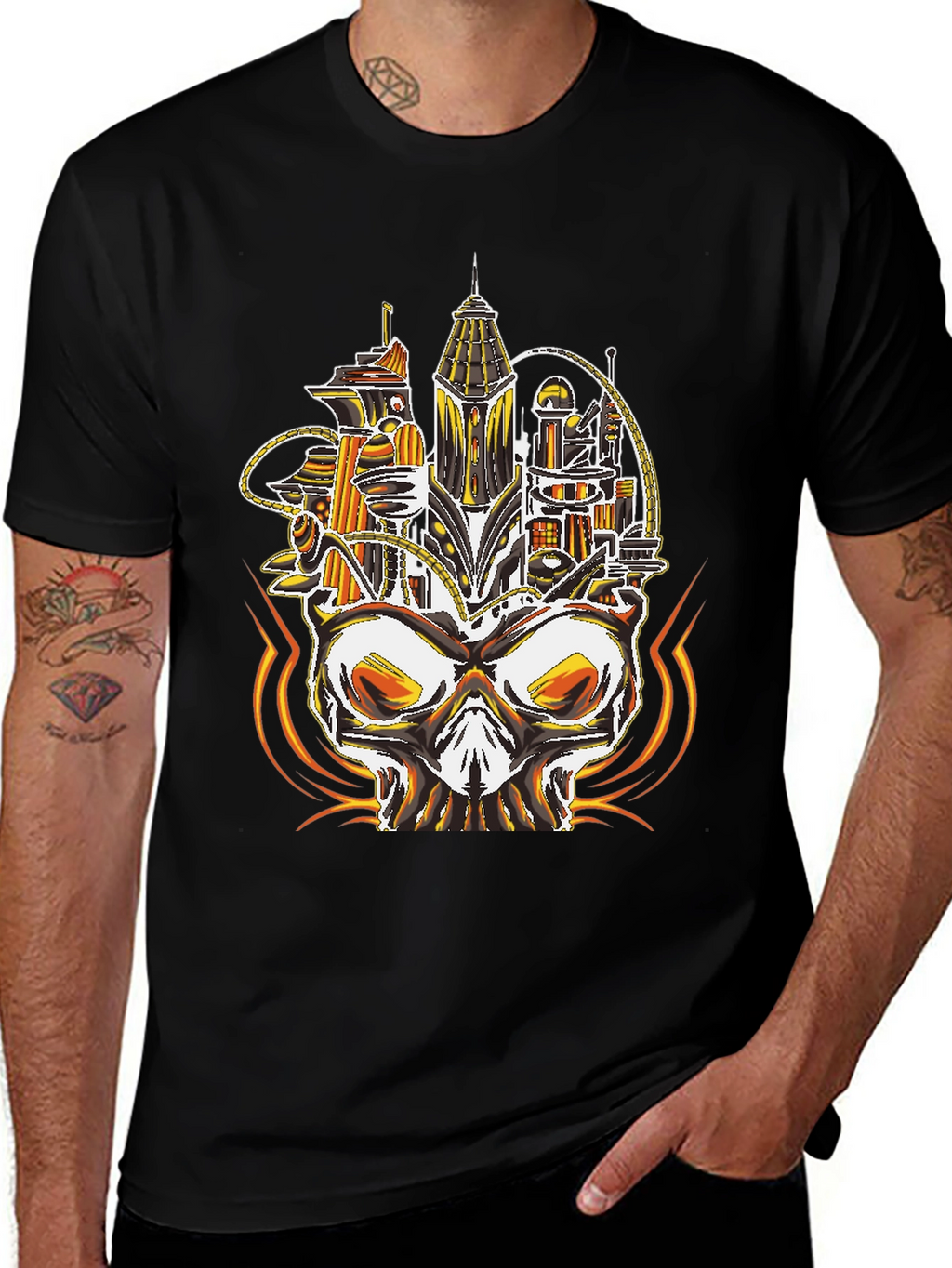 Steampunk Skull City Graphic Tee - Unique Design