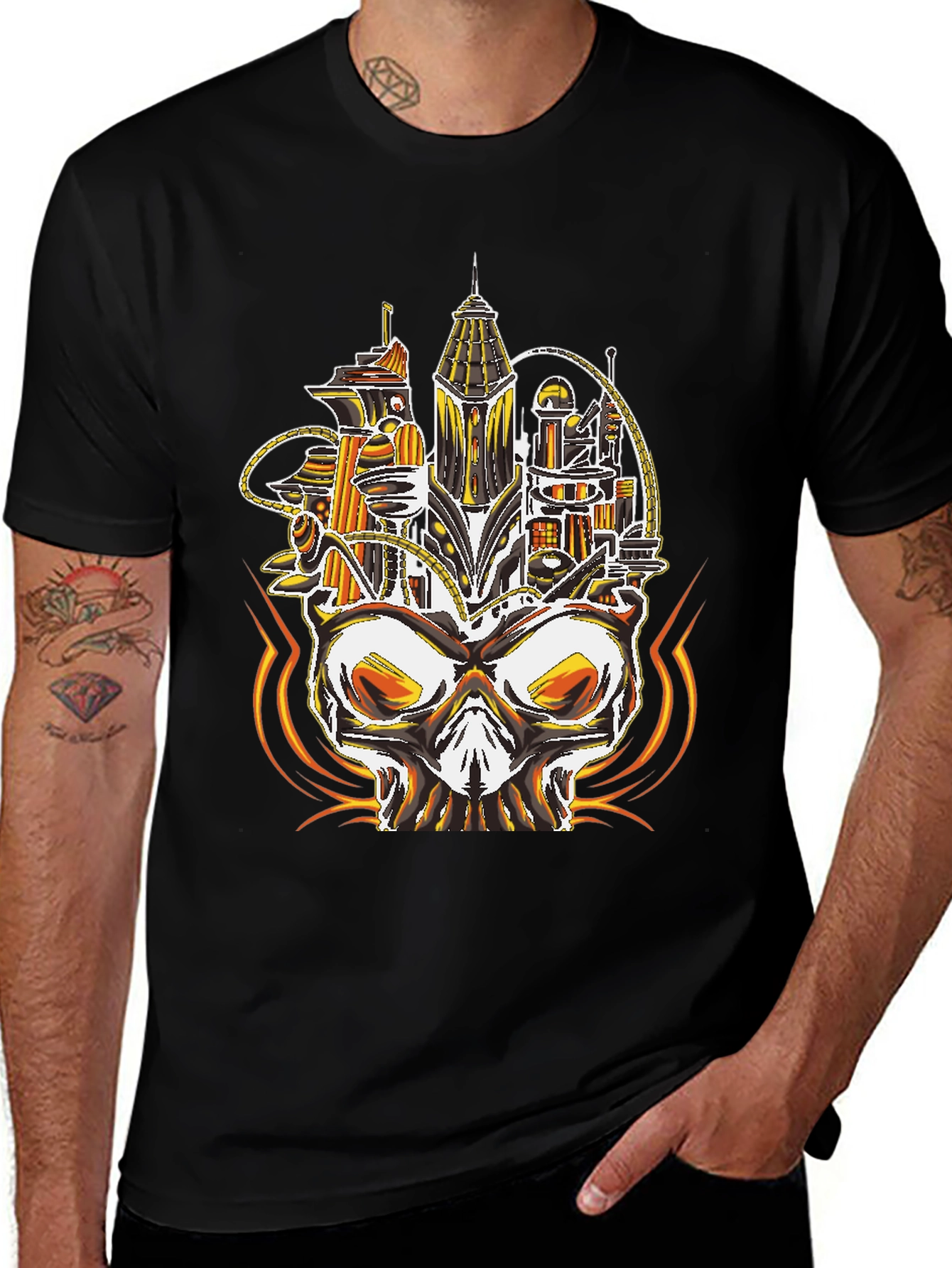 Steampunk Skull City Graphic Tee - Unique Design
