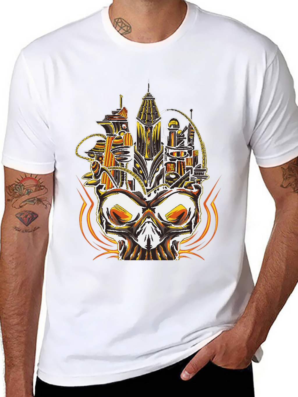 Steampunk Skull City Graphic Tee - Unique Design