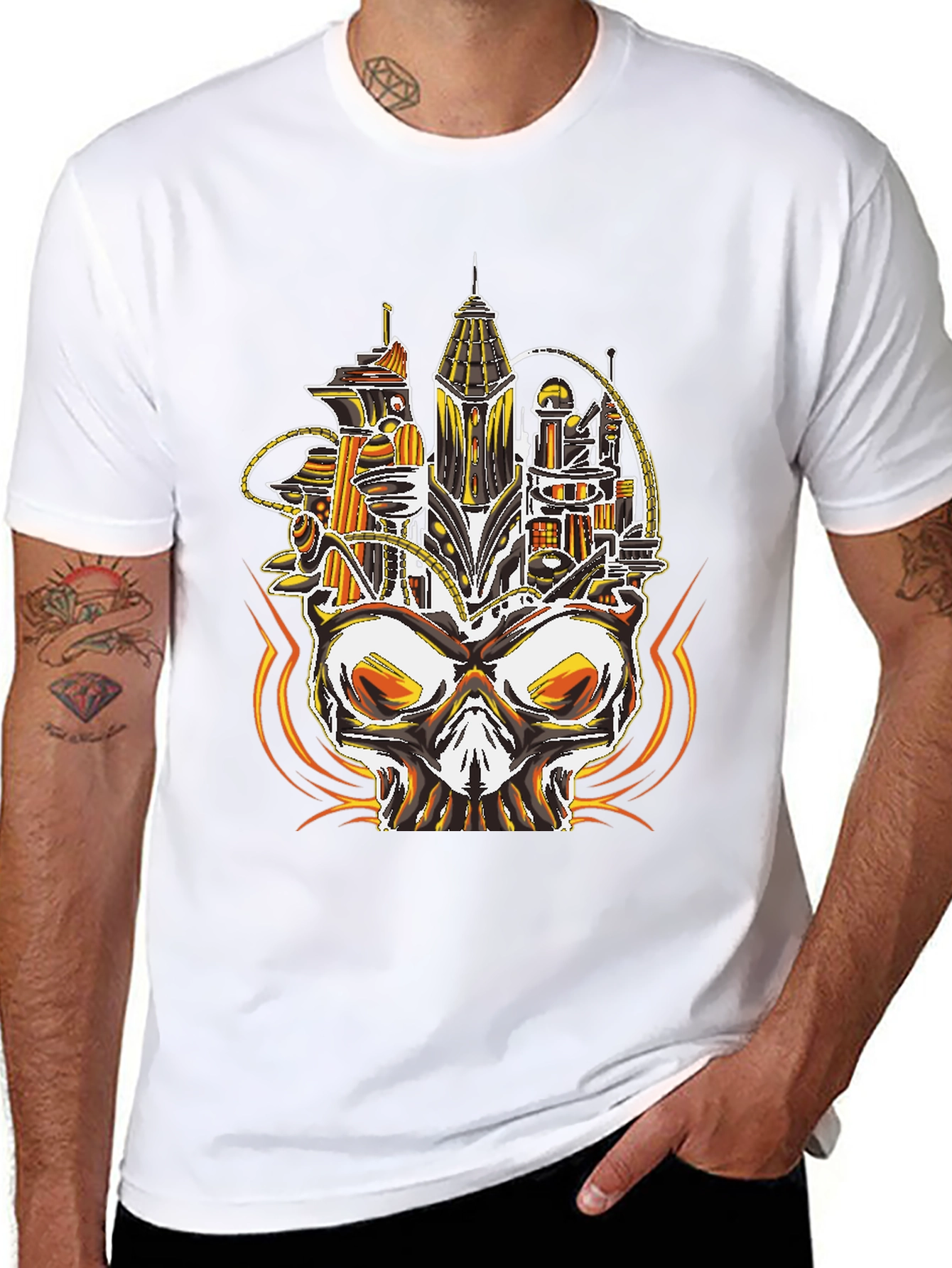 Steampunk Skull City Graphic Tee - Unique Design