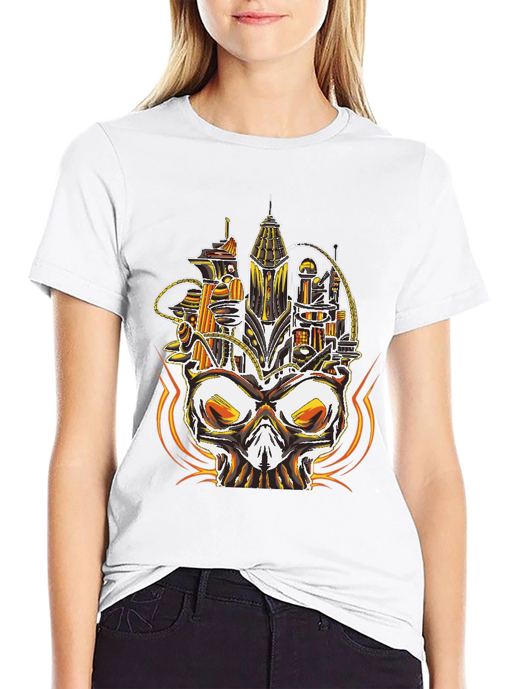 Steampunk Skull City Graphic Tee - Unique Design