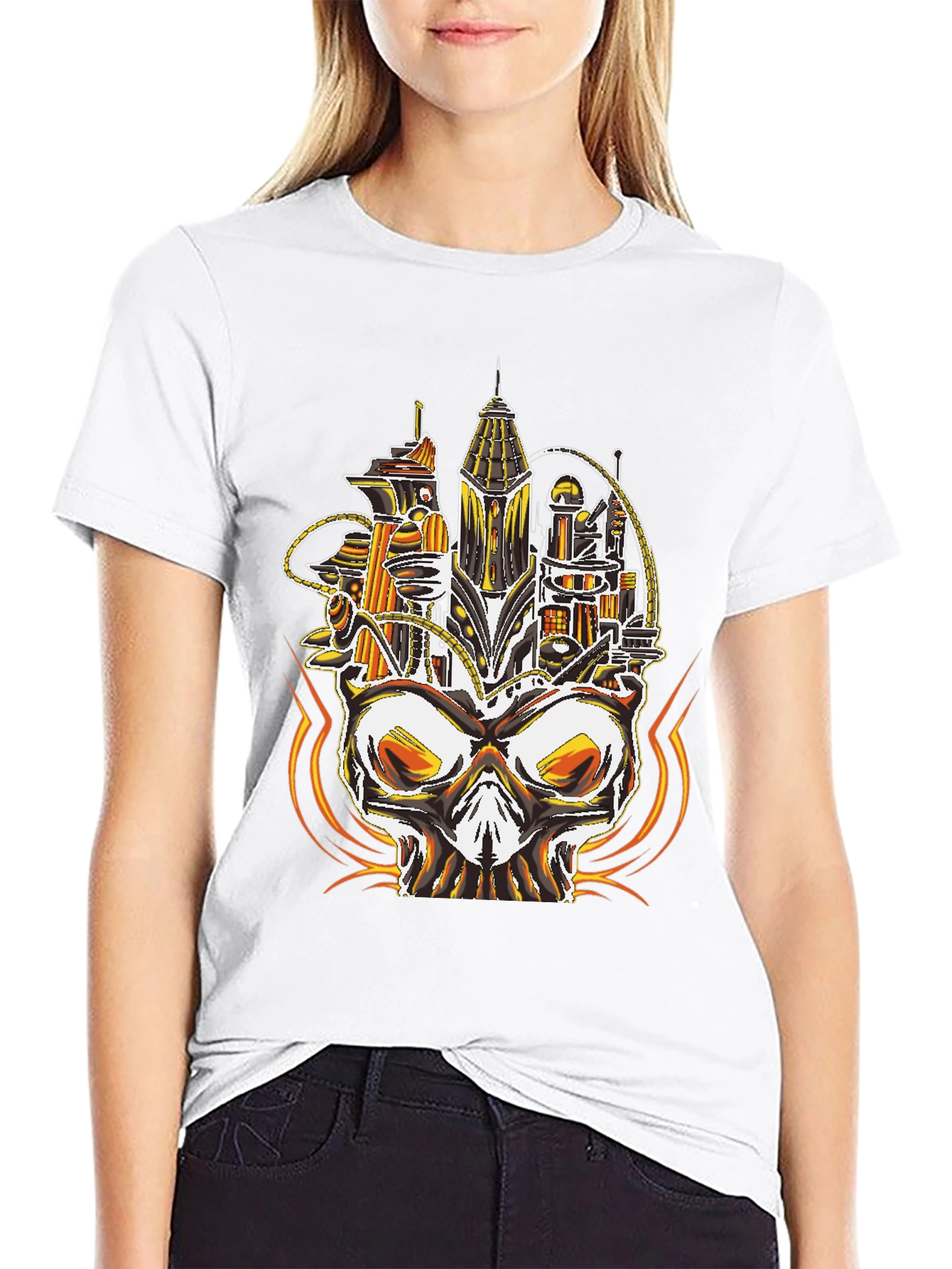 Steampunk Skull City Graphic Tee - Unique Design