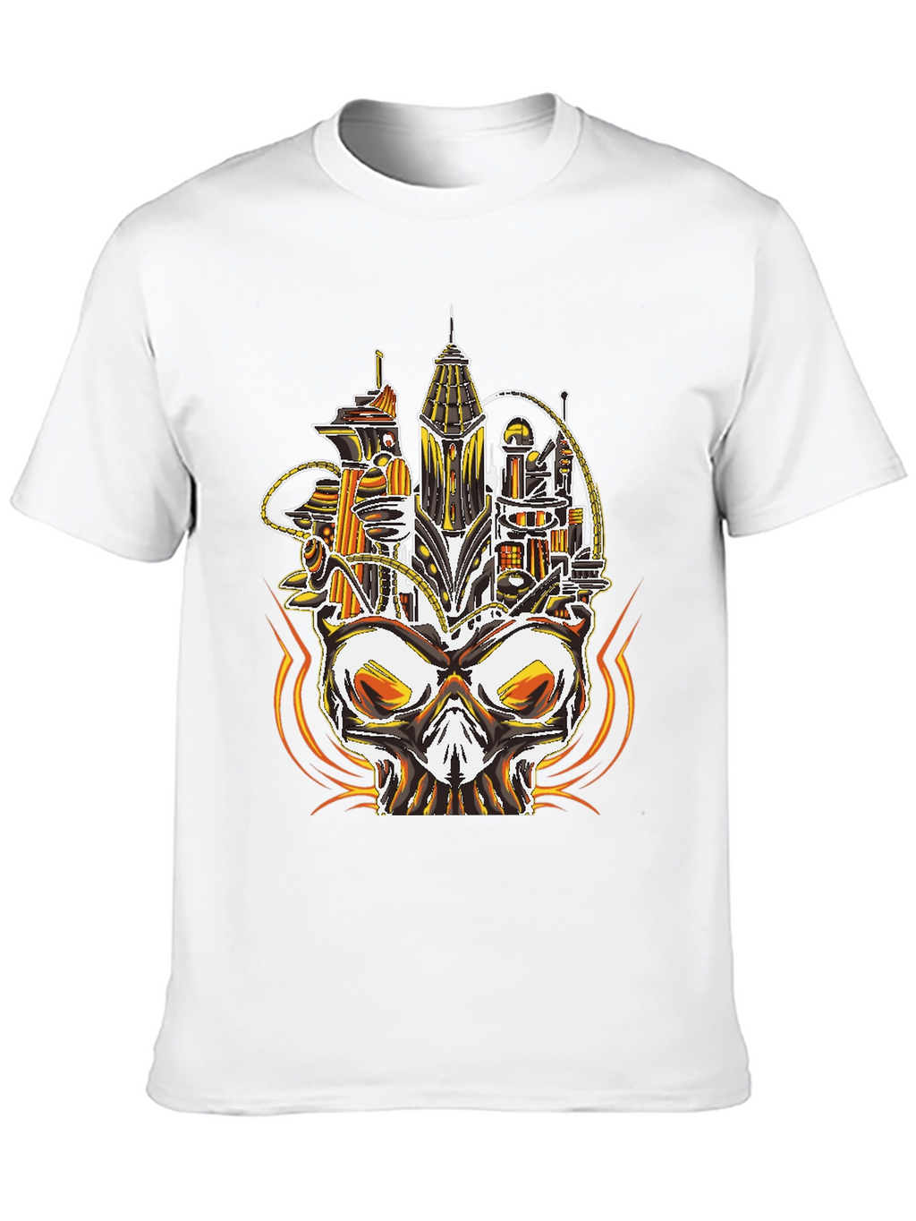 Steampunk Skull City Graphic Tee - Unique Design