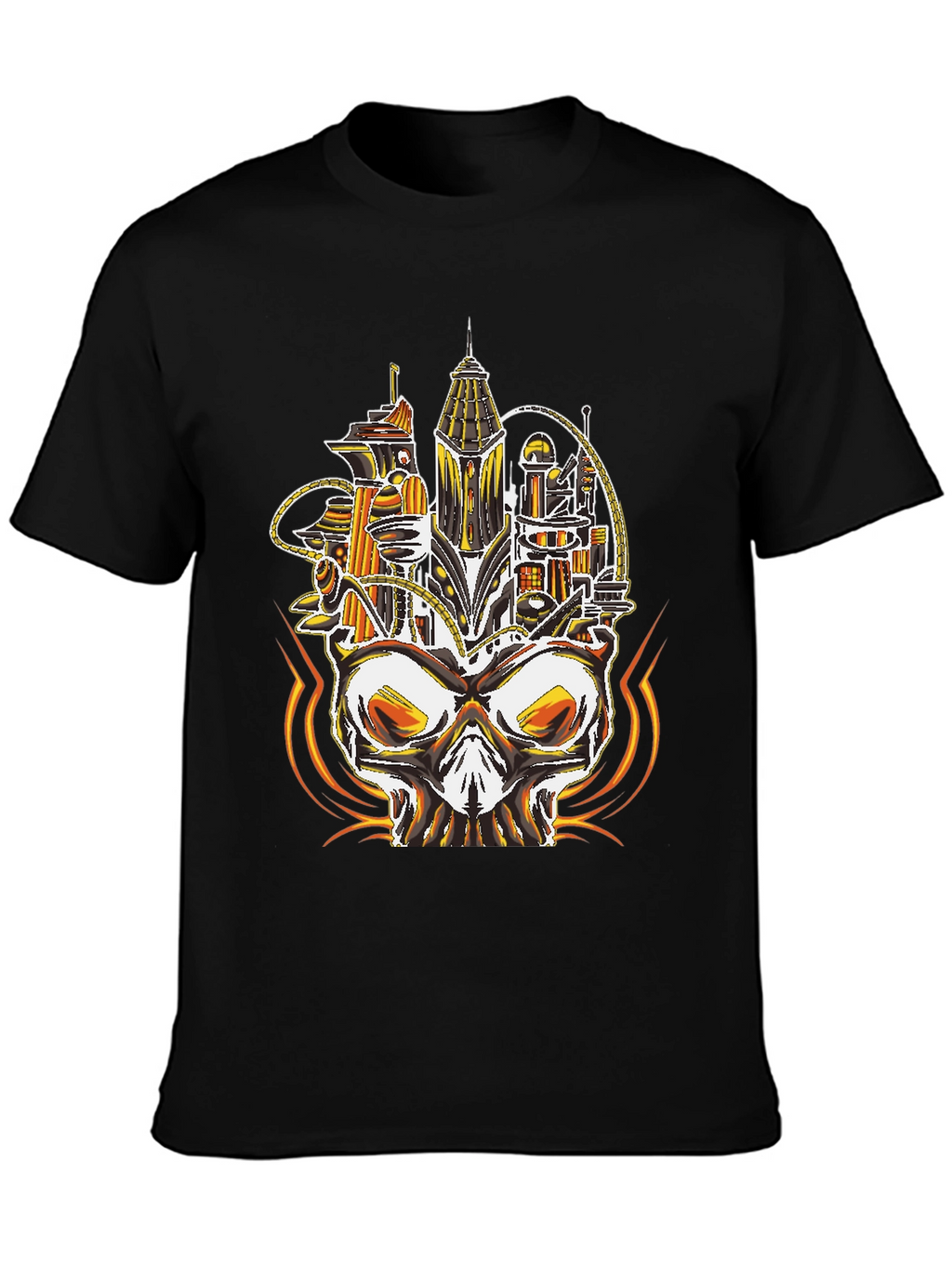 Steampunk Skull City Graphic Tee - Unique Design