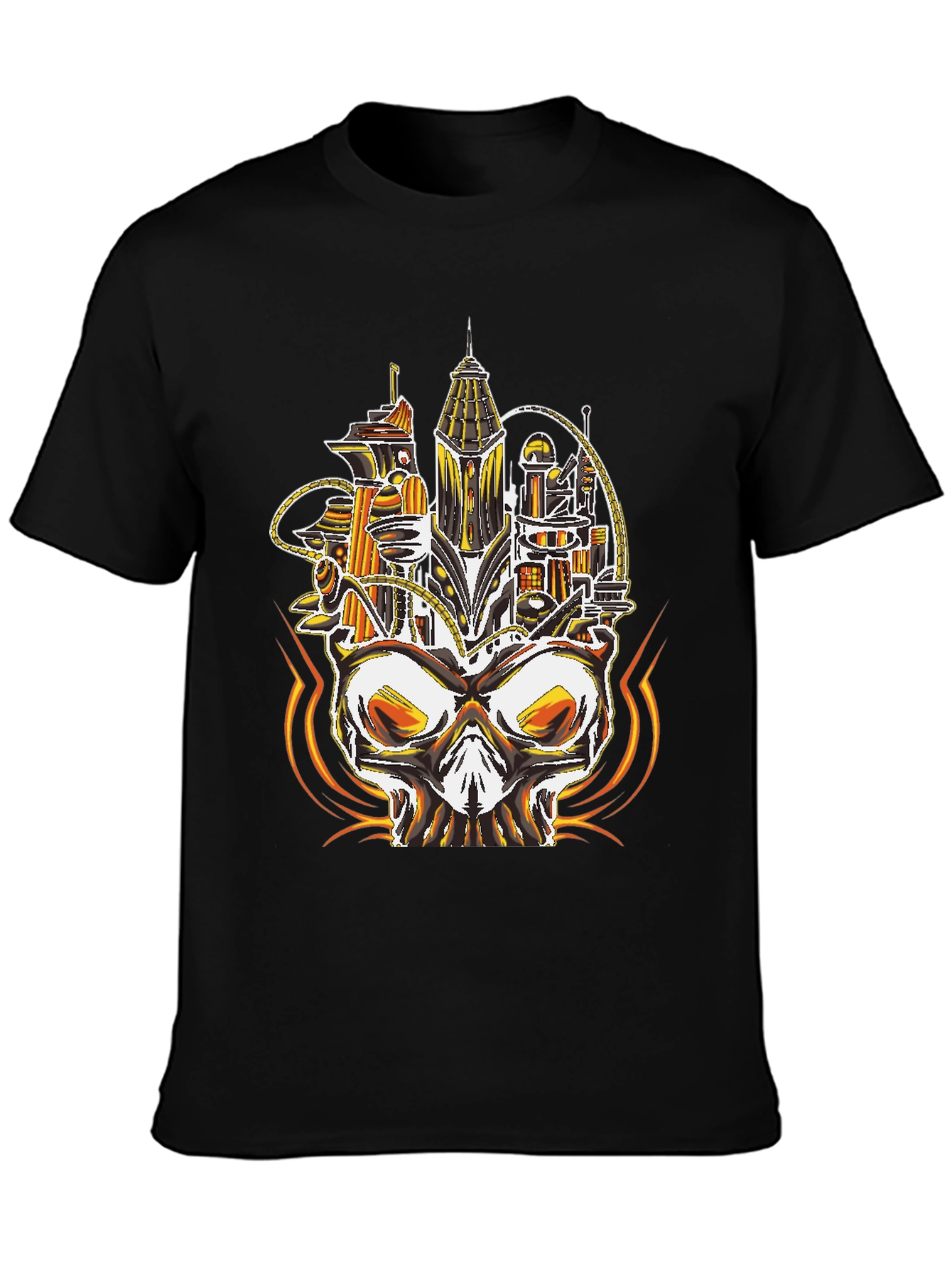 Steampunk Skull City Graphic Tee - Unique Design