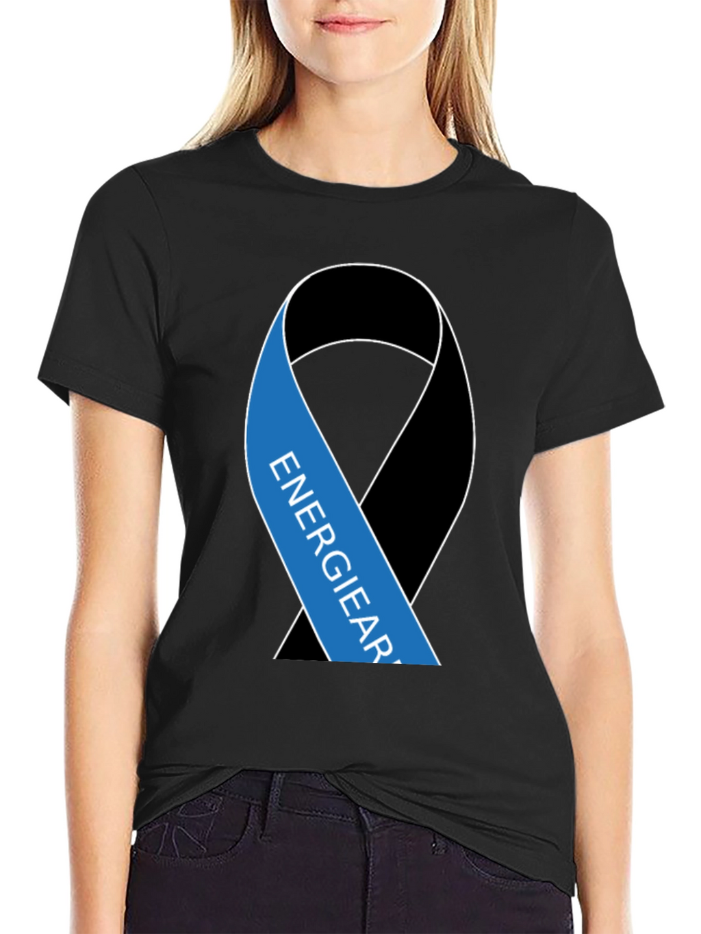 Black T-Shirt with Energy Ribbon Design