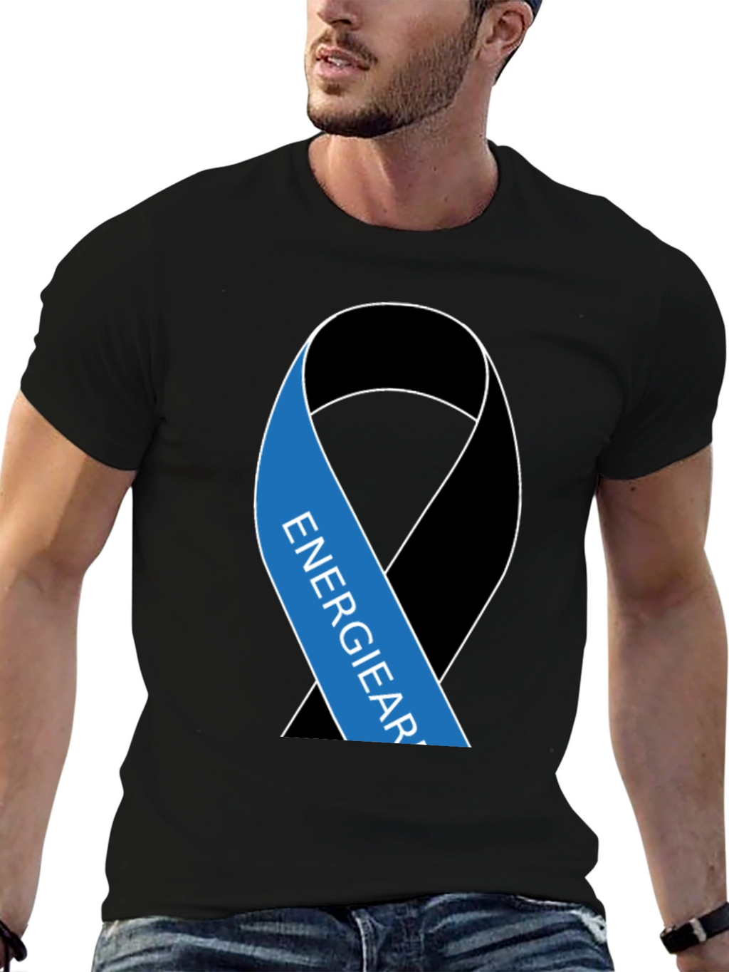 Black T-Shirt with Energy Ribbon Design