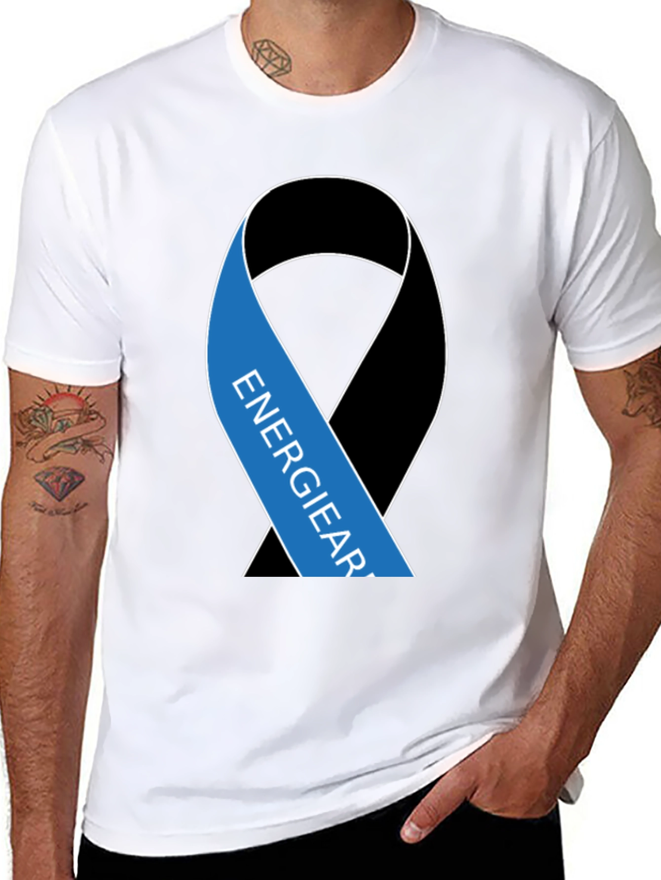 Black T-Shirt with Energy Ribbon Design