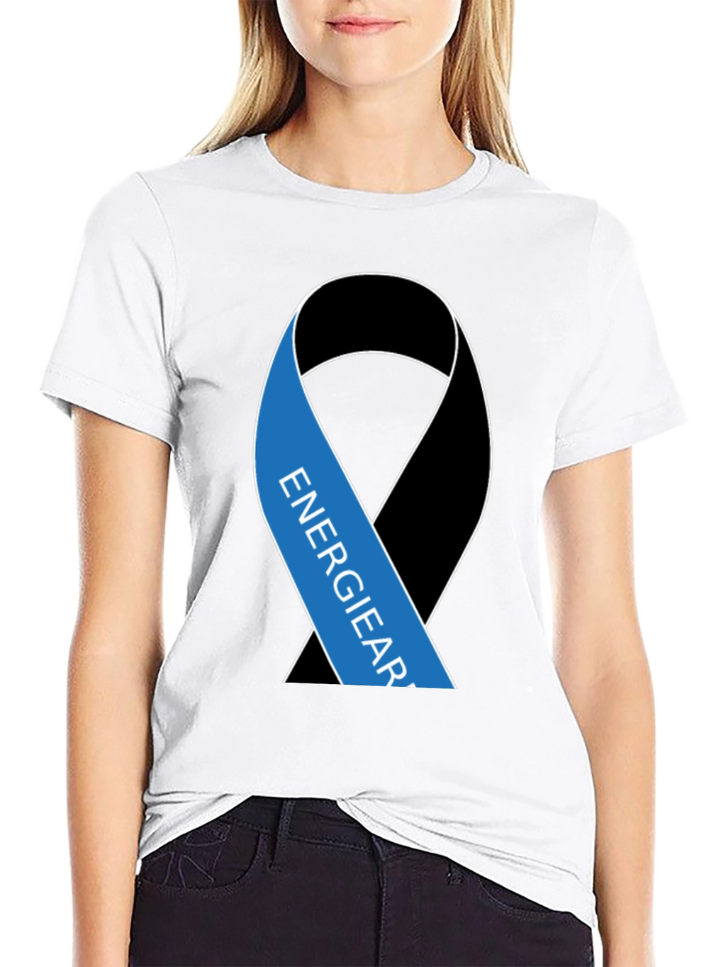 Black T-Shirt with Energy Ribbon Design