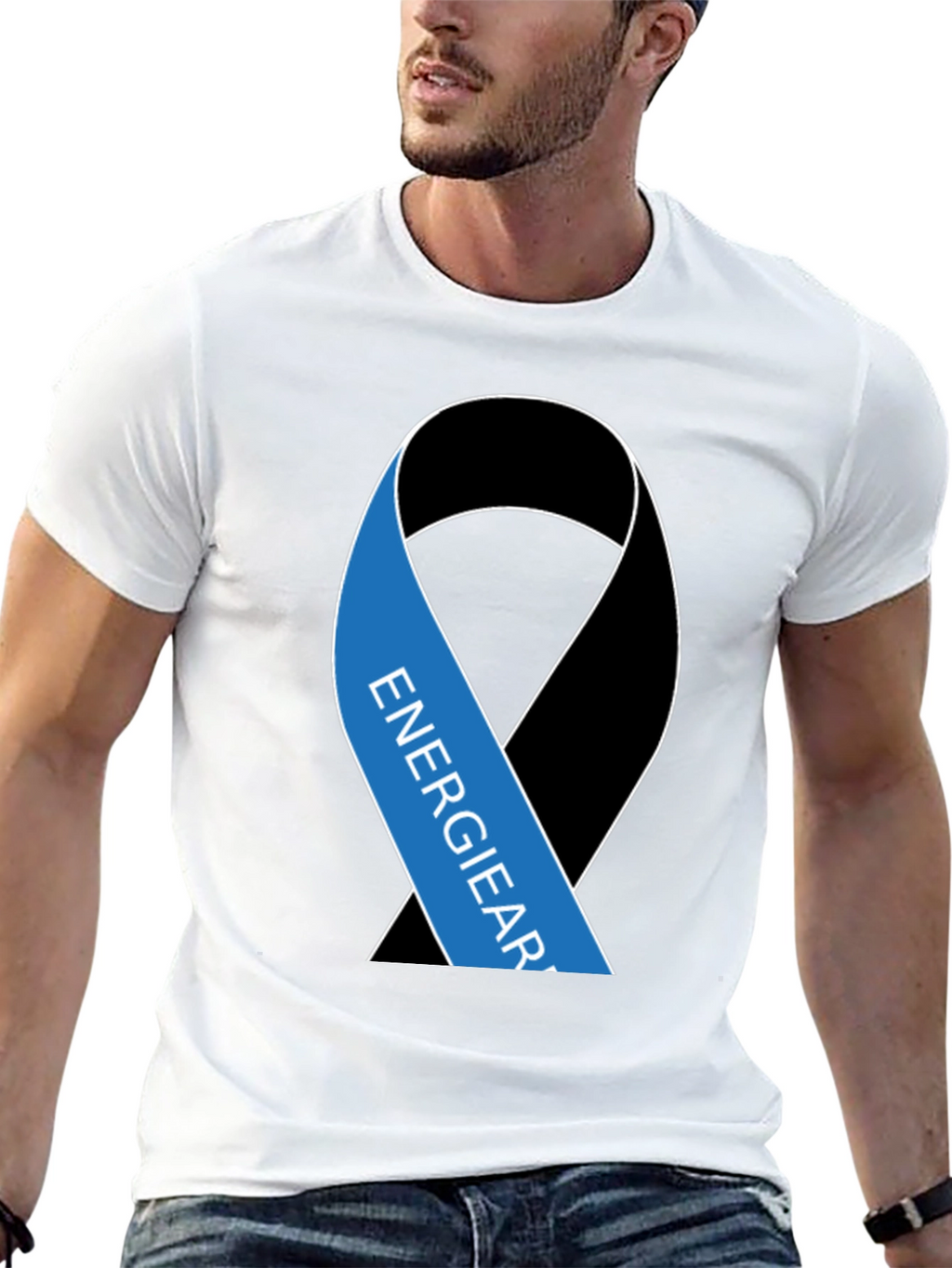 Black T-Shirt with Energy Ribbon Design