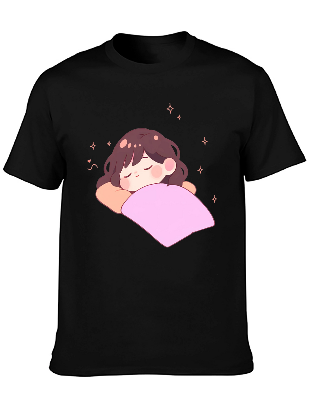 Cute Sleeping Anime Girl Black T-Shirt