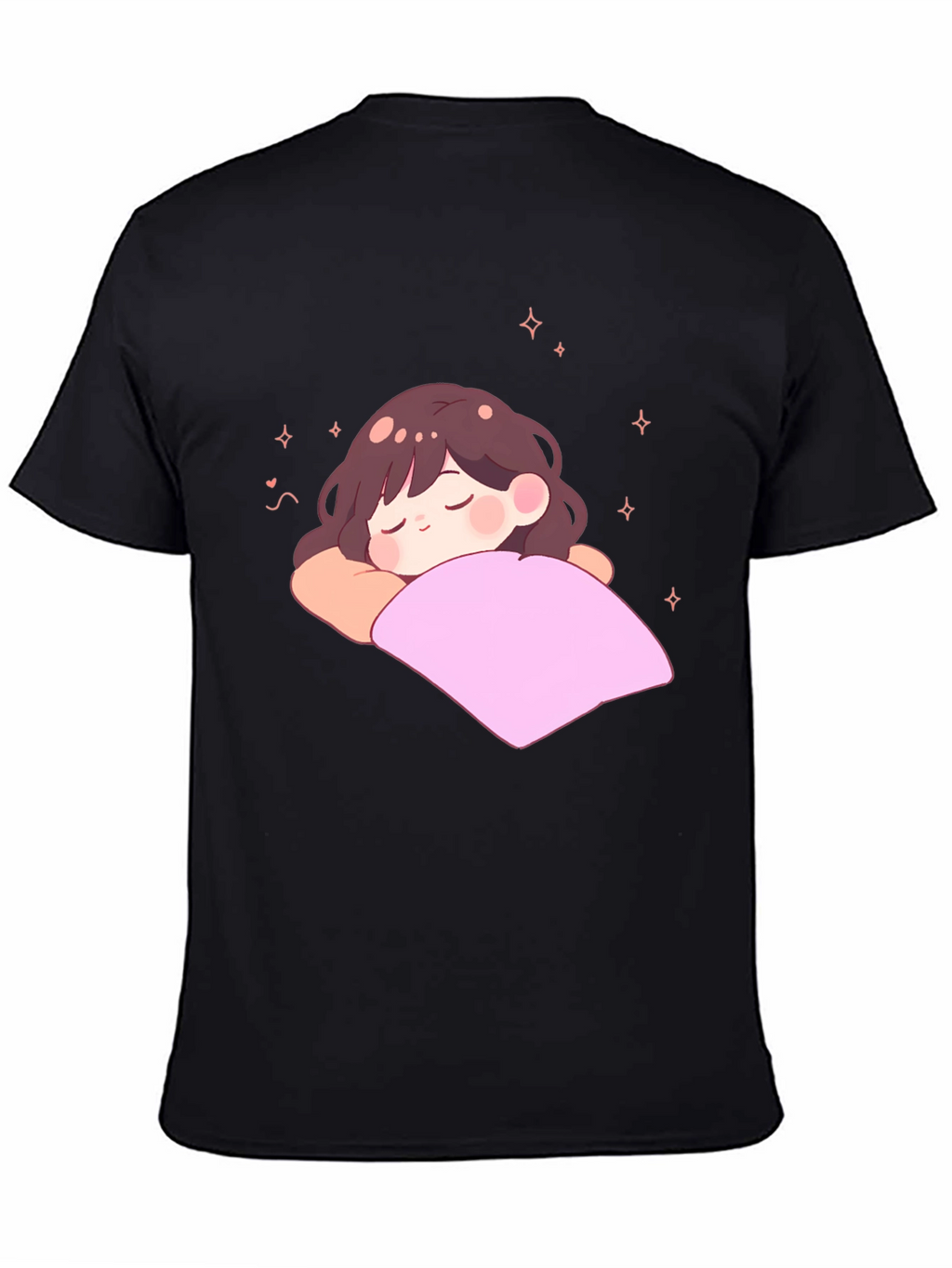 Cute Sleeping Anime Girl Black T-Shirt