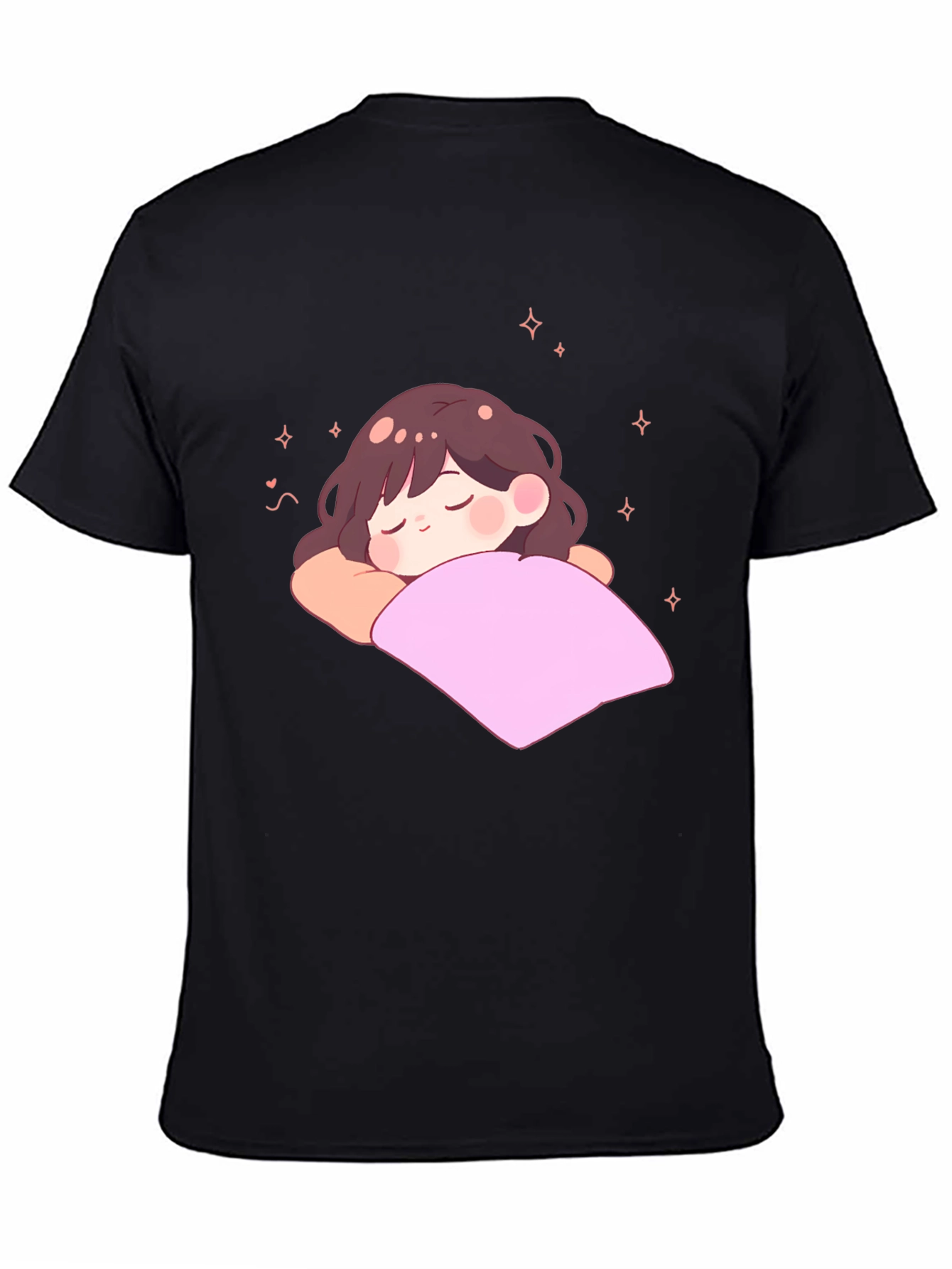 Cute Sleeping Anime Girl Black T-Shirt