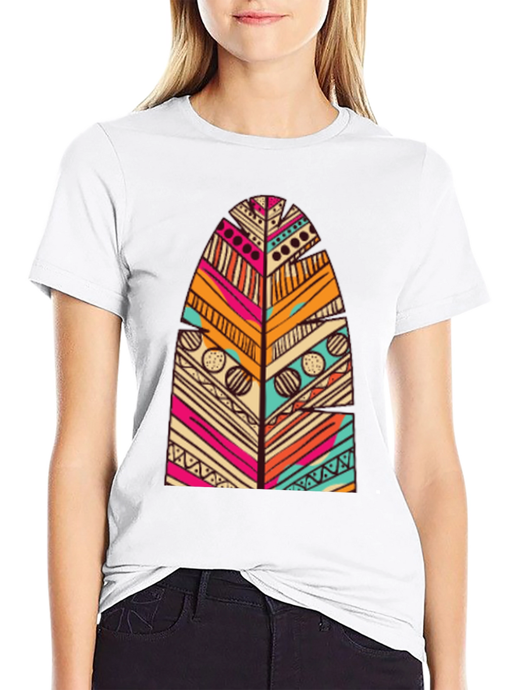 Tribal Feather Print Black T-Shirt