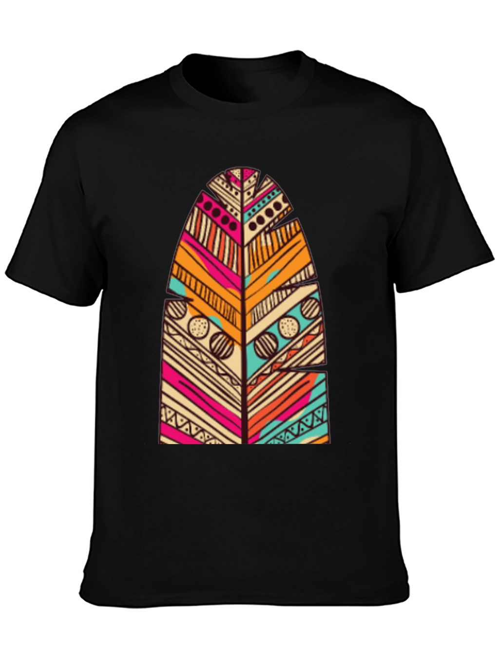 Tribal Feather Print Black T-Shirt