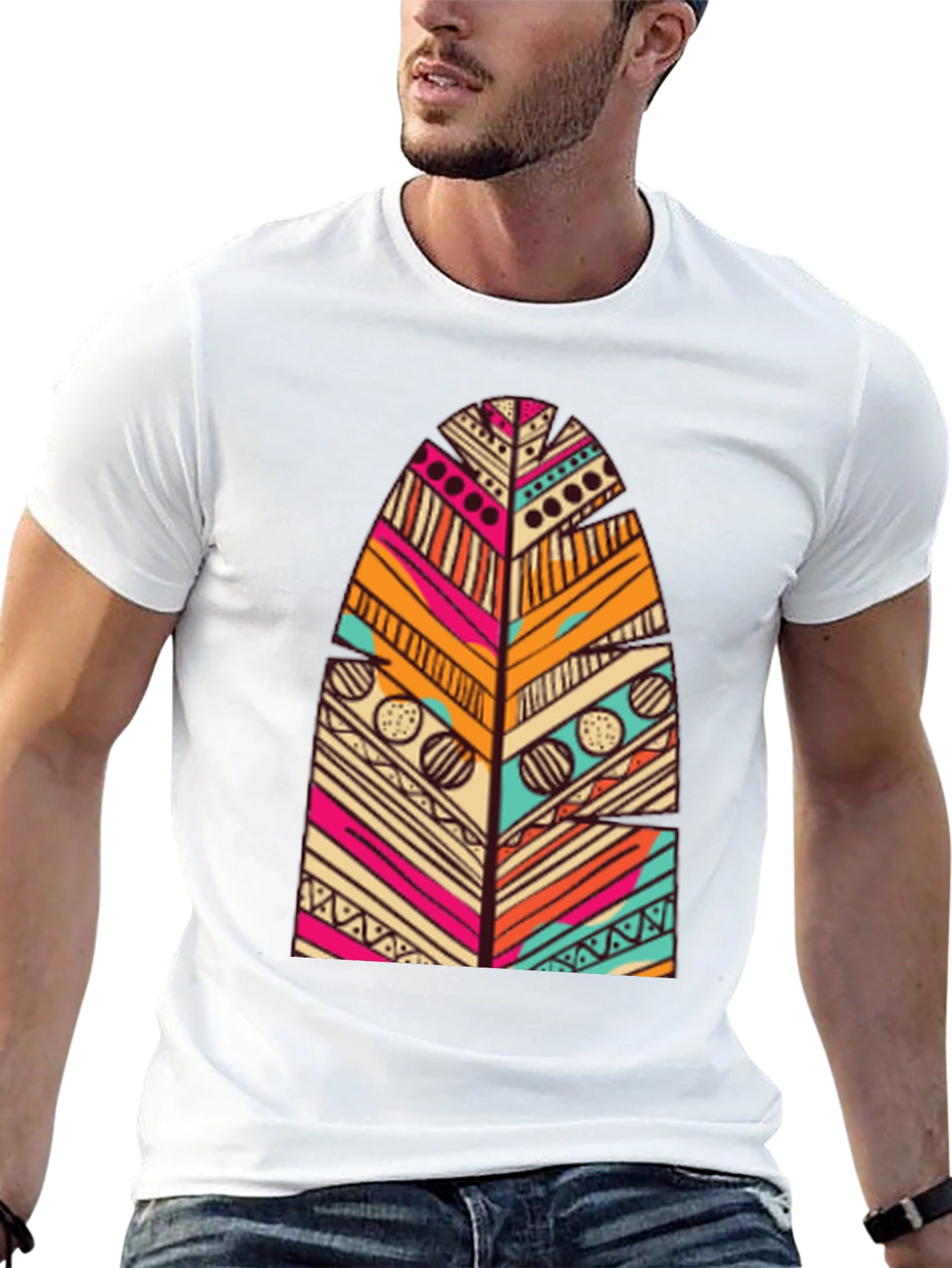 Tribal Feather Print Black T-Shirt