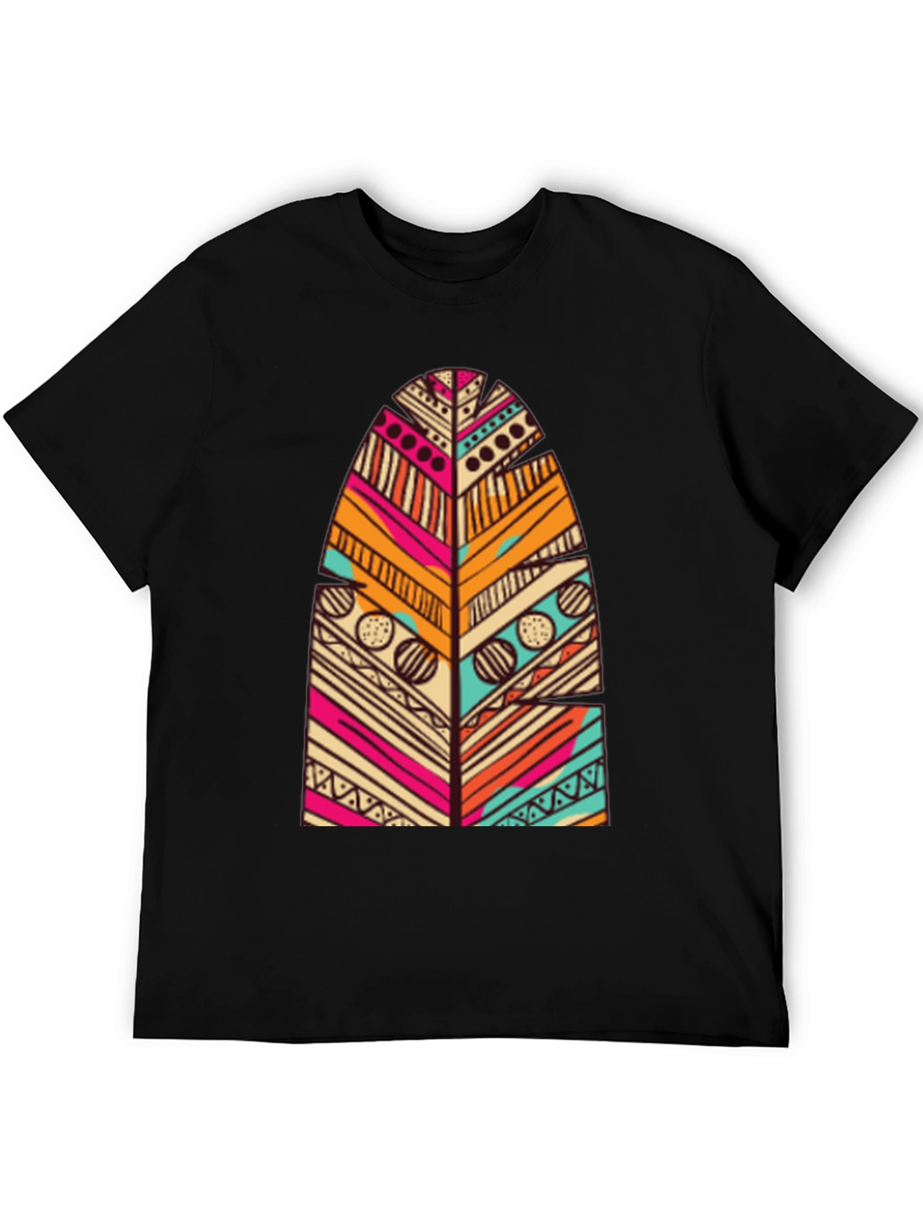 Tribal Feather Print Black T-Shirt