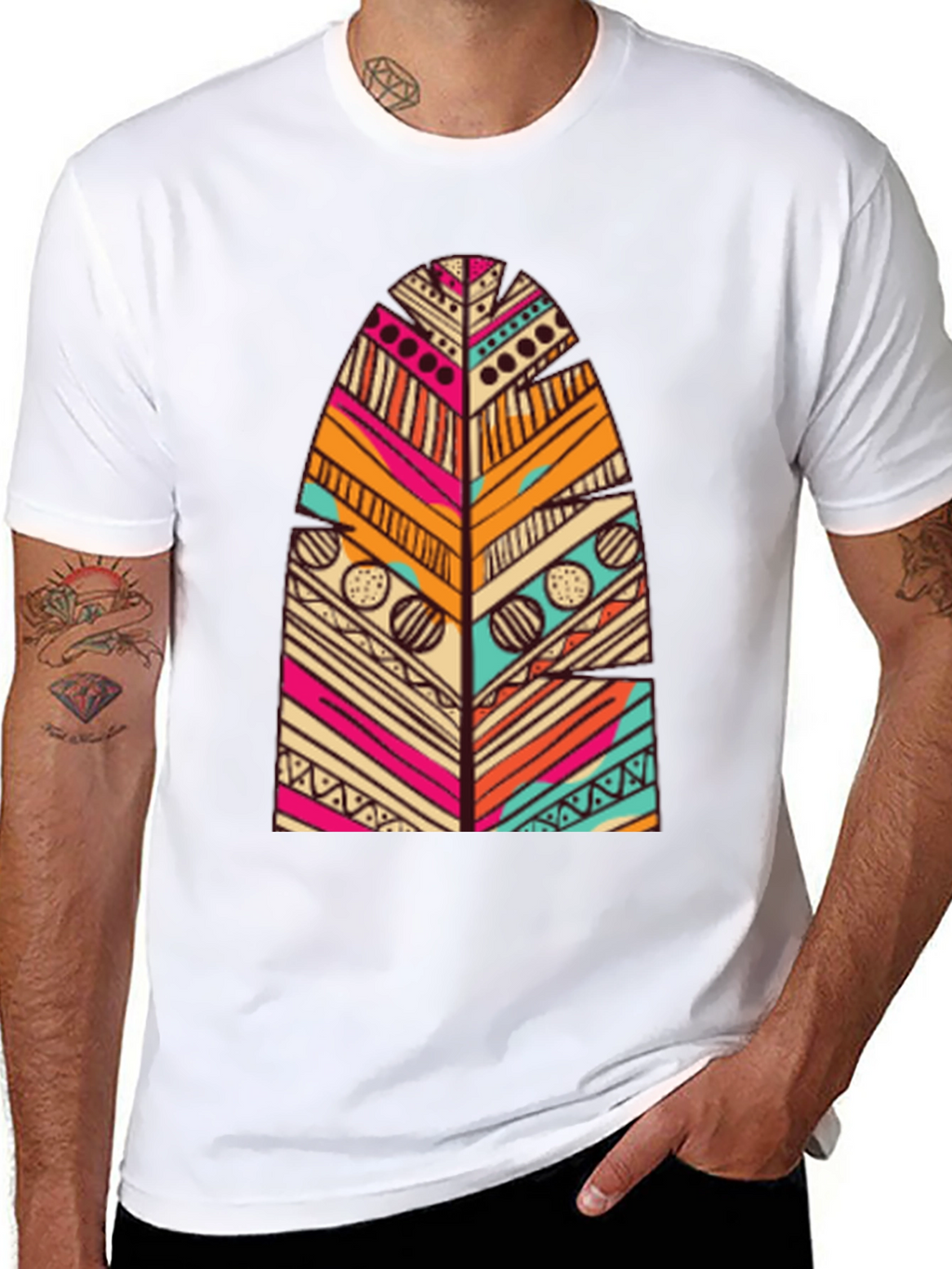 Tribal Feather Print Black T-Shirt