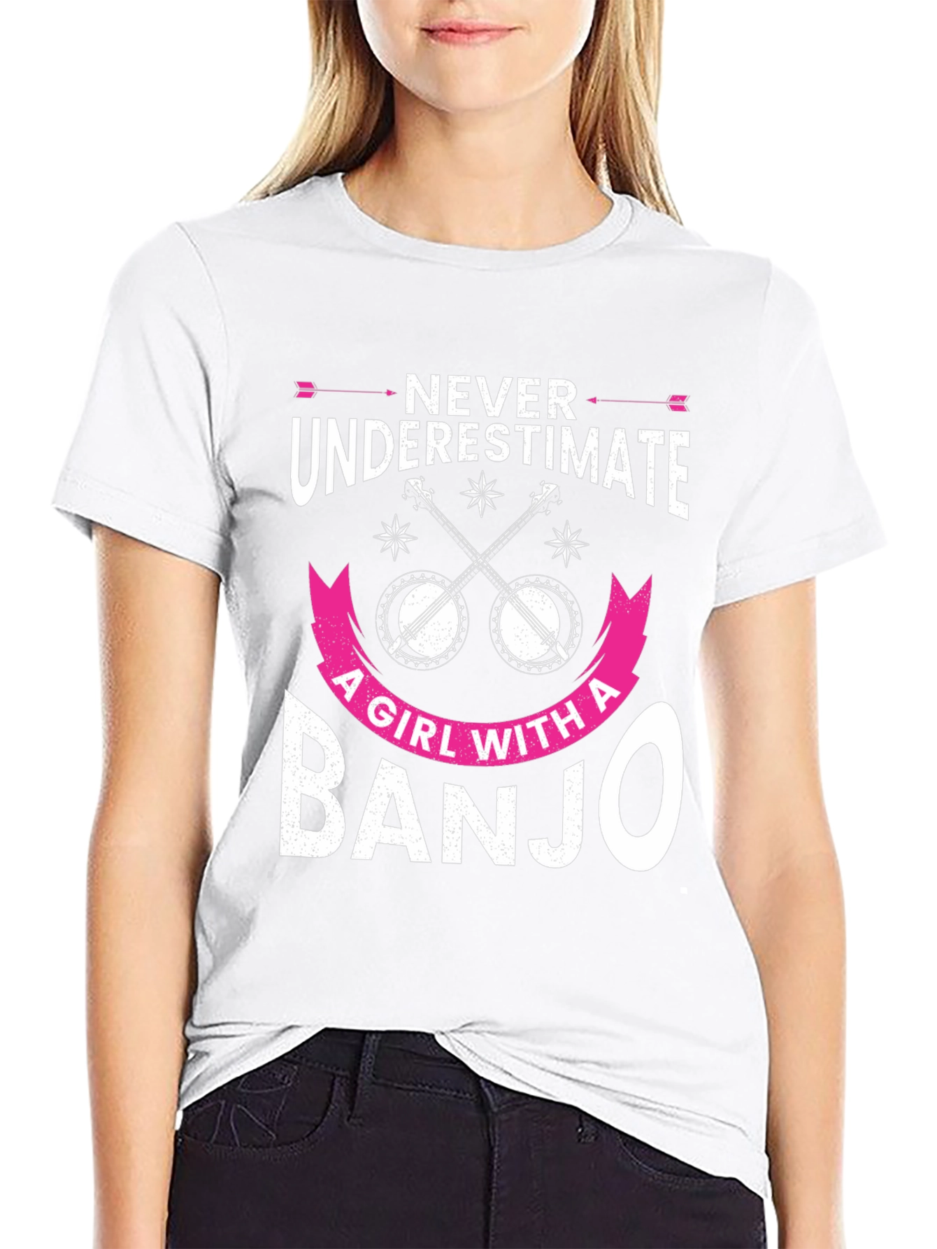 Never Underestimate Banjo Girl Graphic Tee