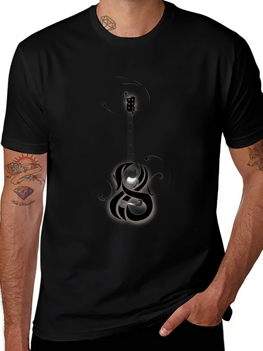 Mens Black Graphic Tee - Abstract Design