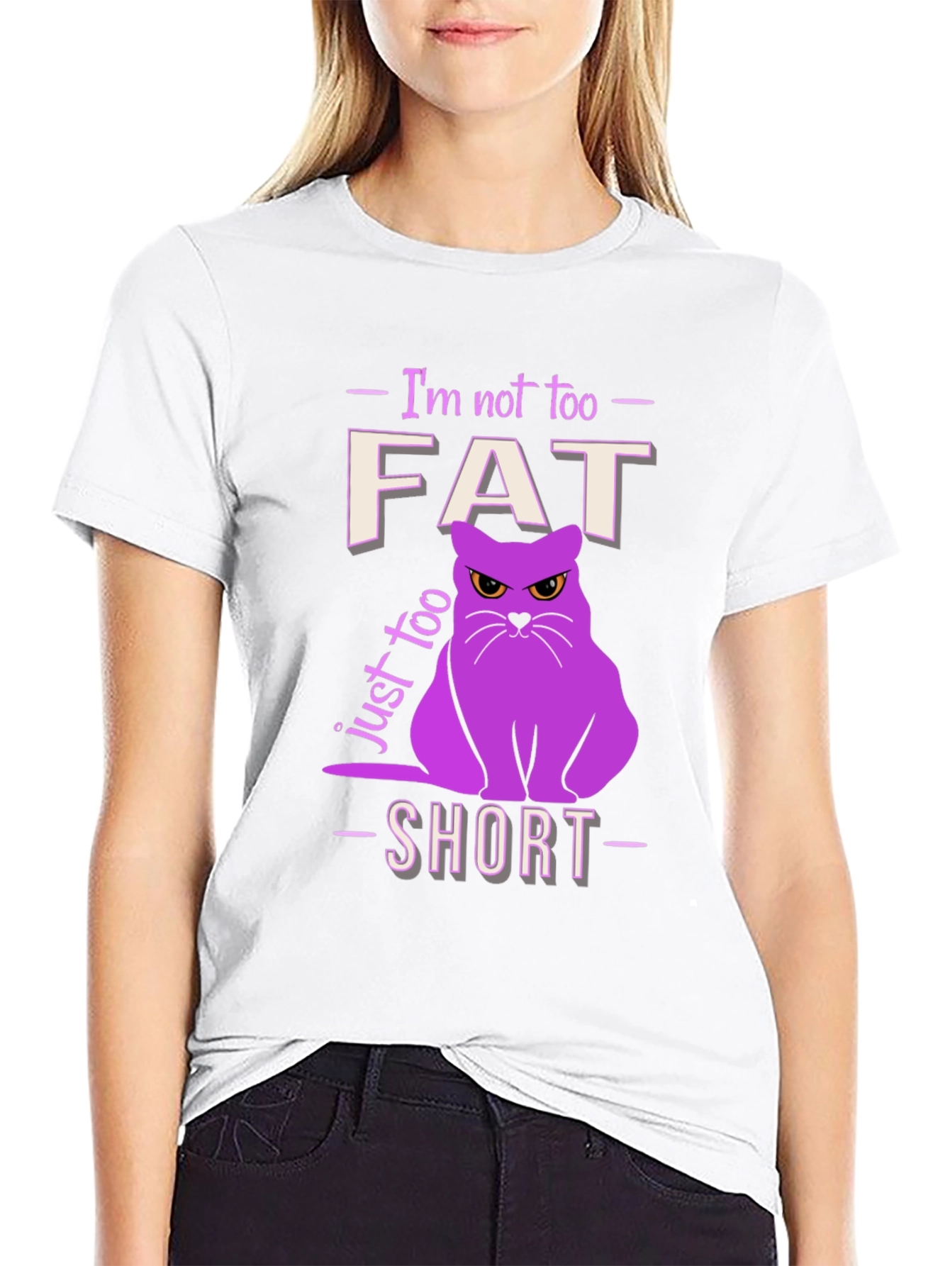 Funny Cat T-Shirt - Not Fat Just Too Short!