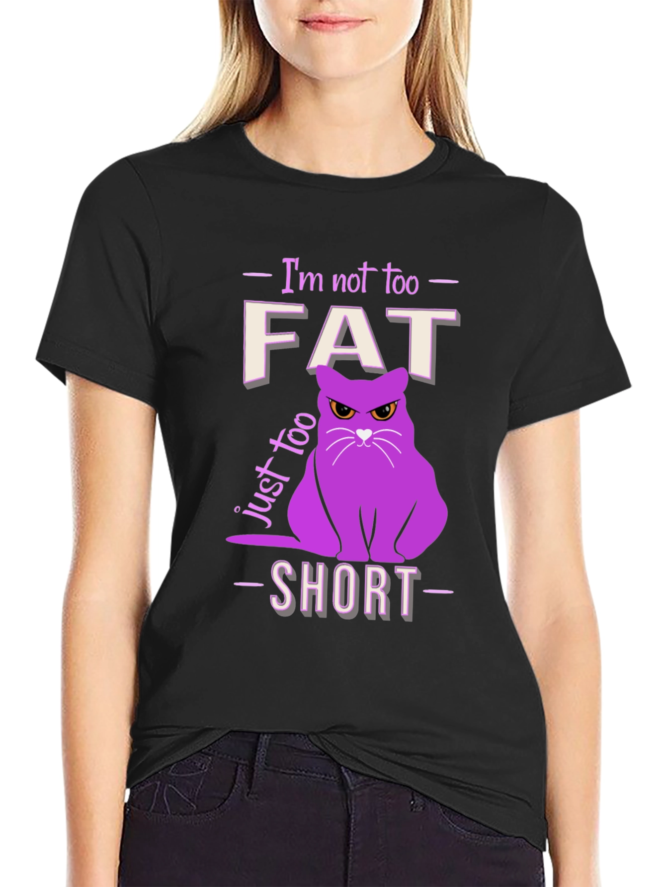 Funny Cat T-Shirt - Not Fat Just Too Short!