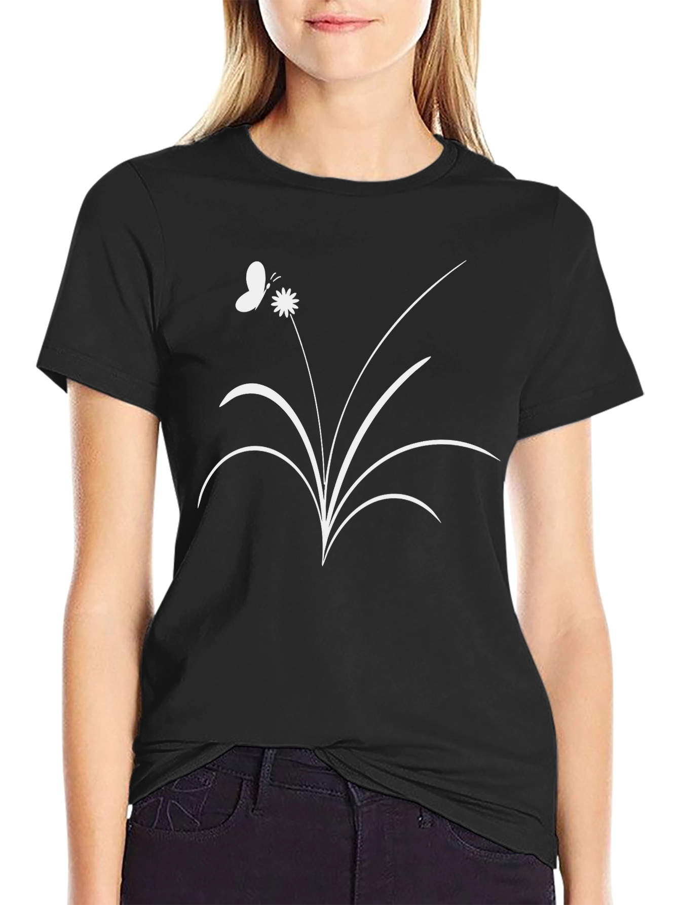 Butterfly Flower Graphic Black Tee