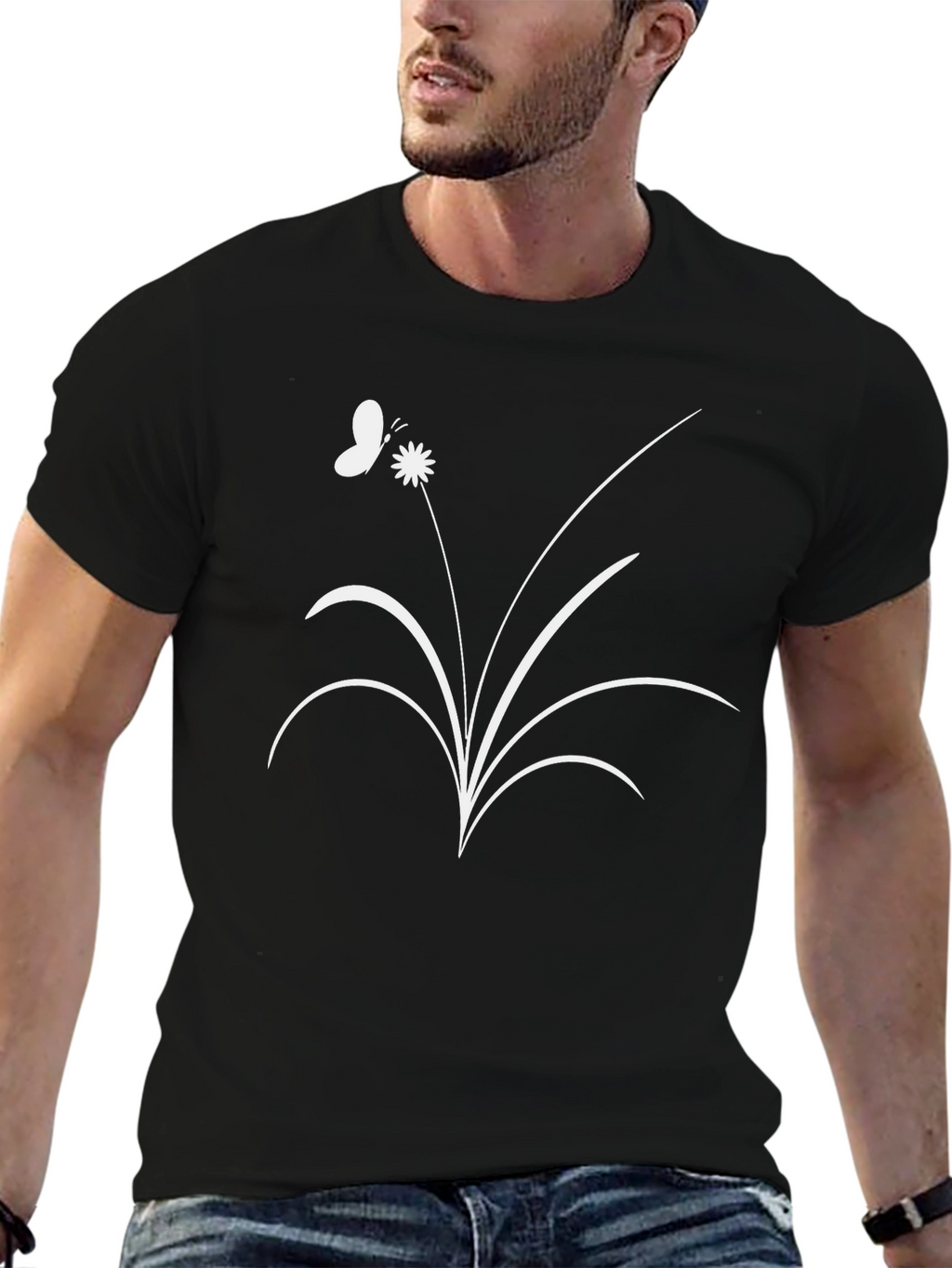 Butterfly Flower Graphic Black Tee