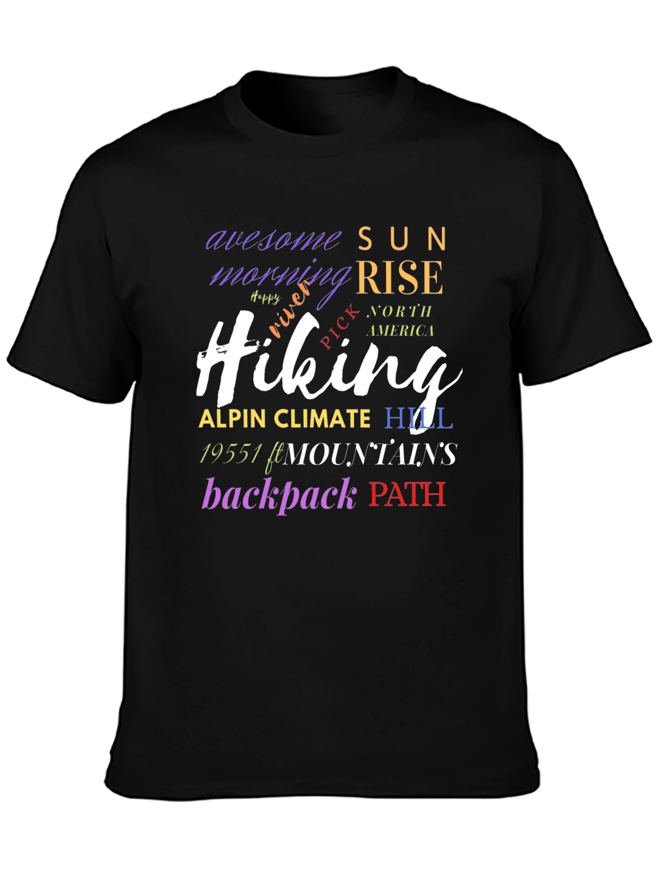 Hiking Word Art Black T-Shirt