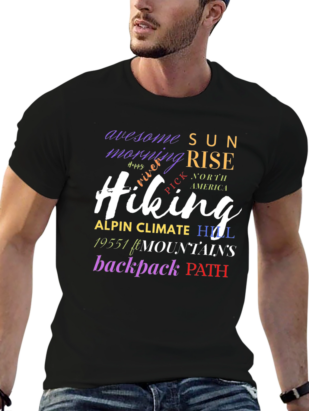 Hiking Word Art Black T-Shirt