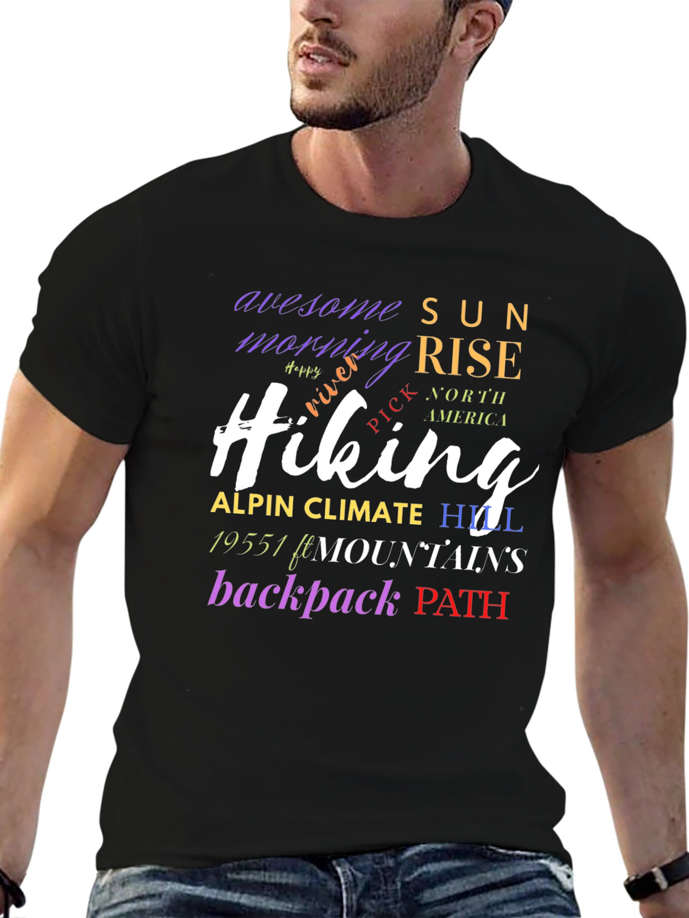 Hiking Word Art Black T-Shirt