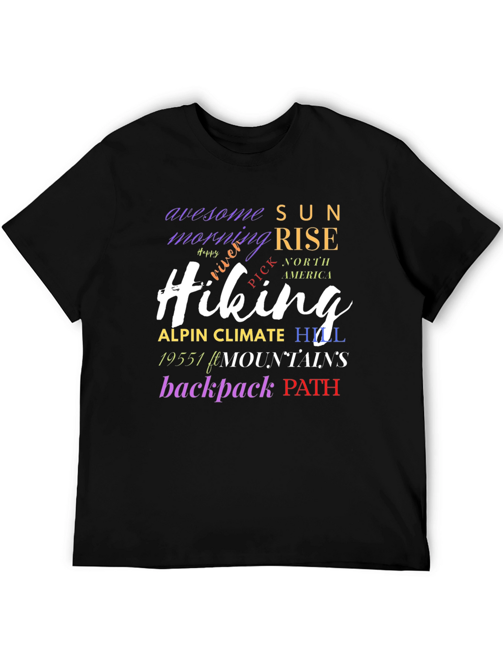 Hiking Word Art Black T-Shirt