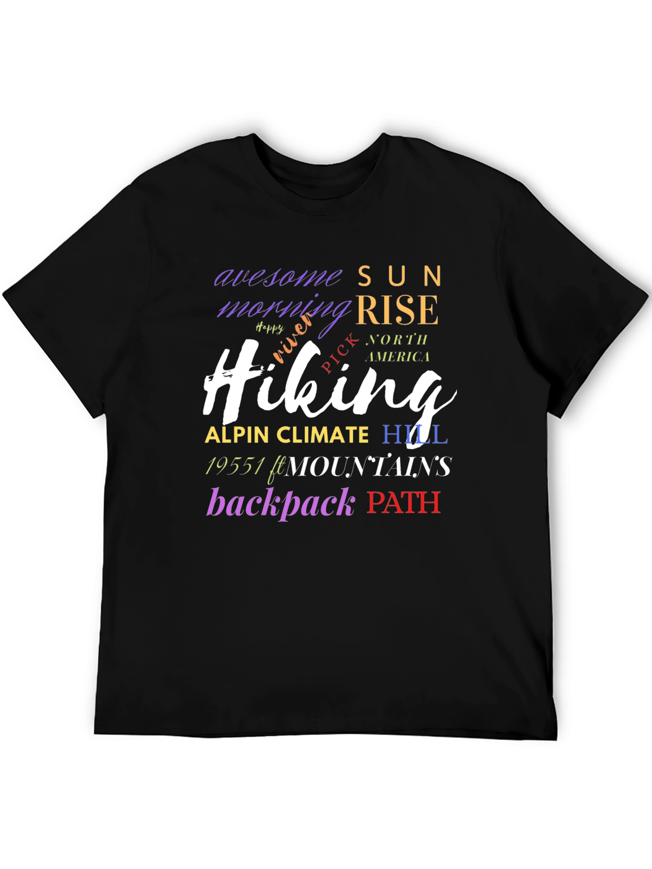Hiking Word Art Black T-Shirt