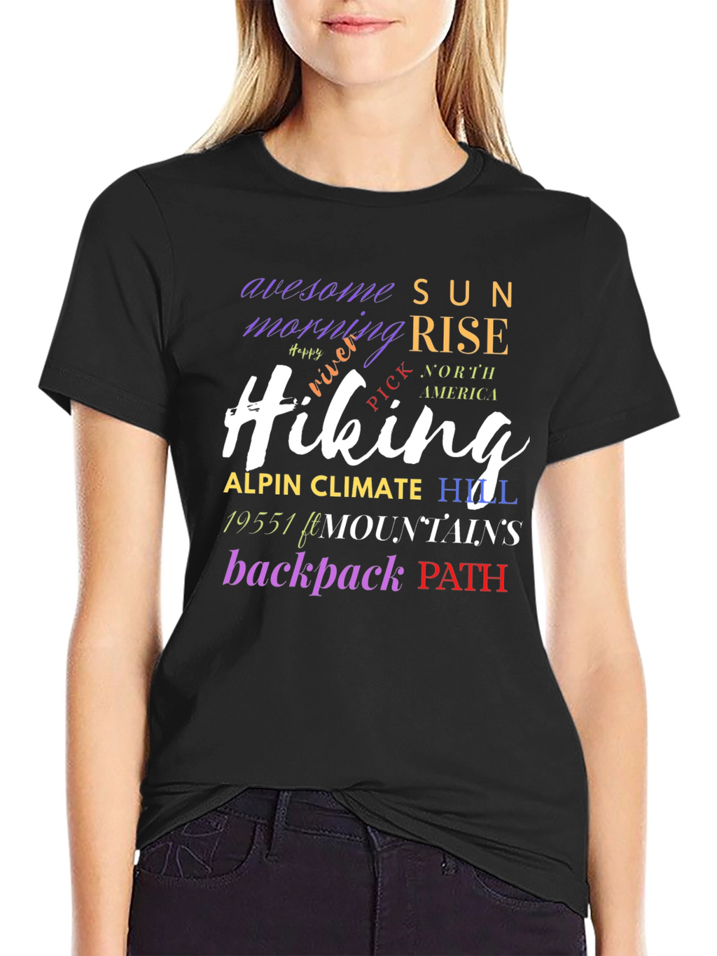 Hiking Word Art Black T-Shirt