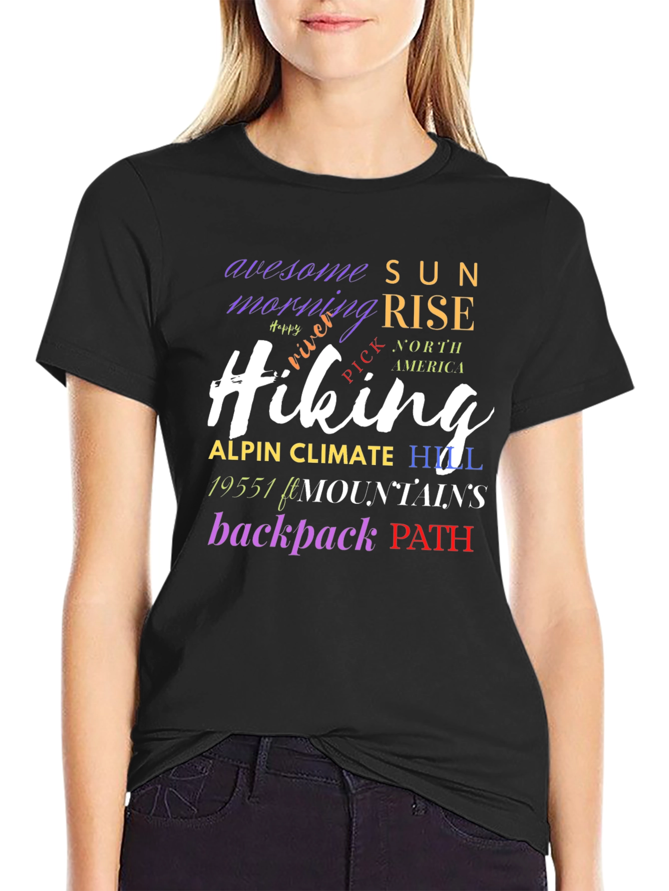 Hiking Word Art Black T-Shirt