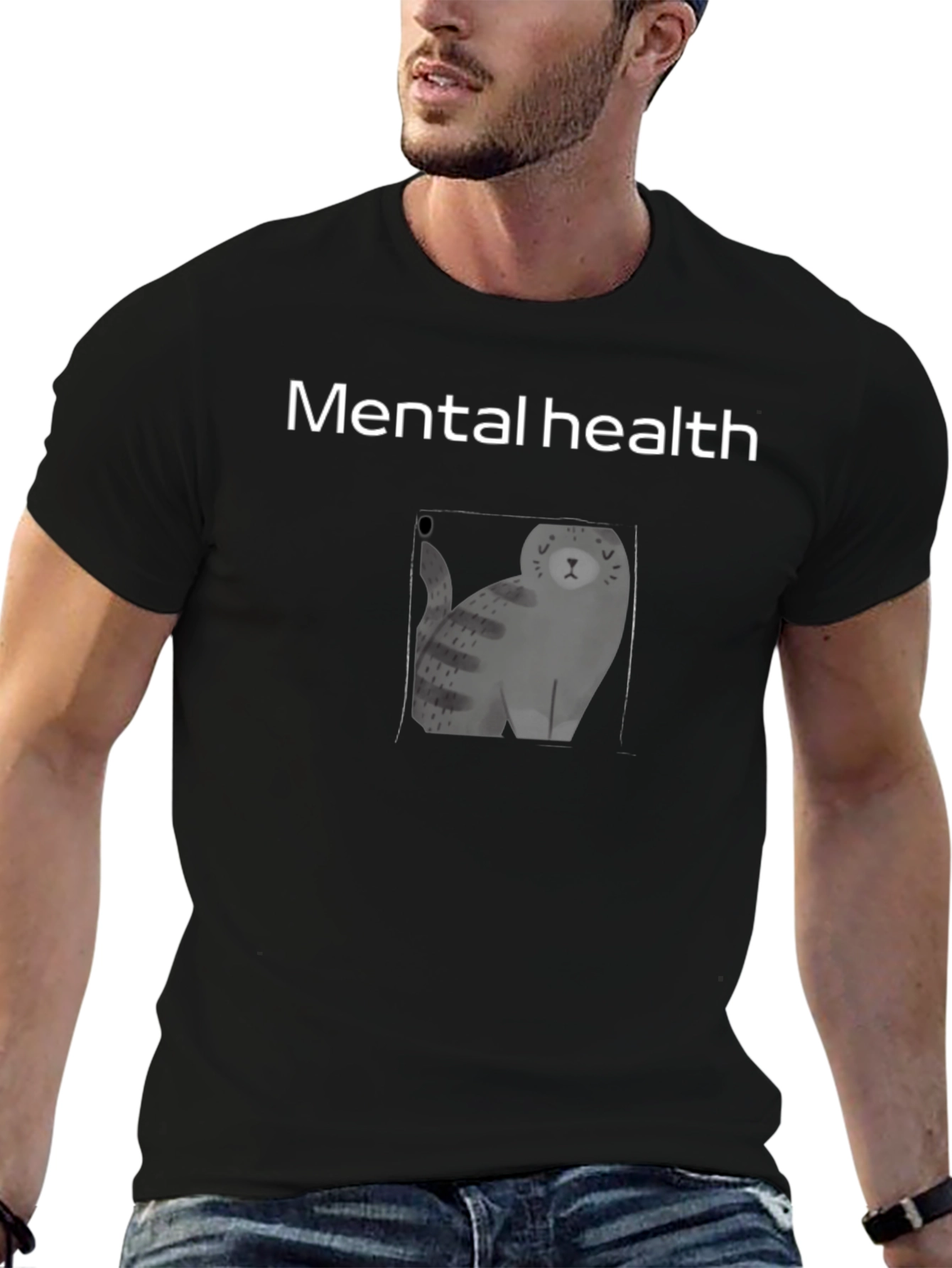 Mental Health Cat Graphic Black Tee