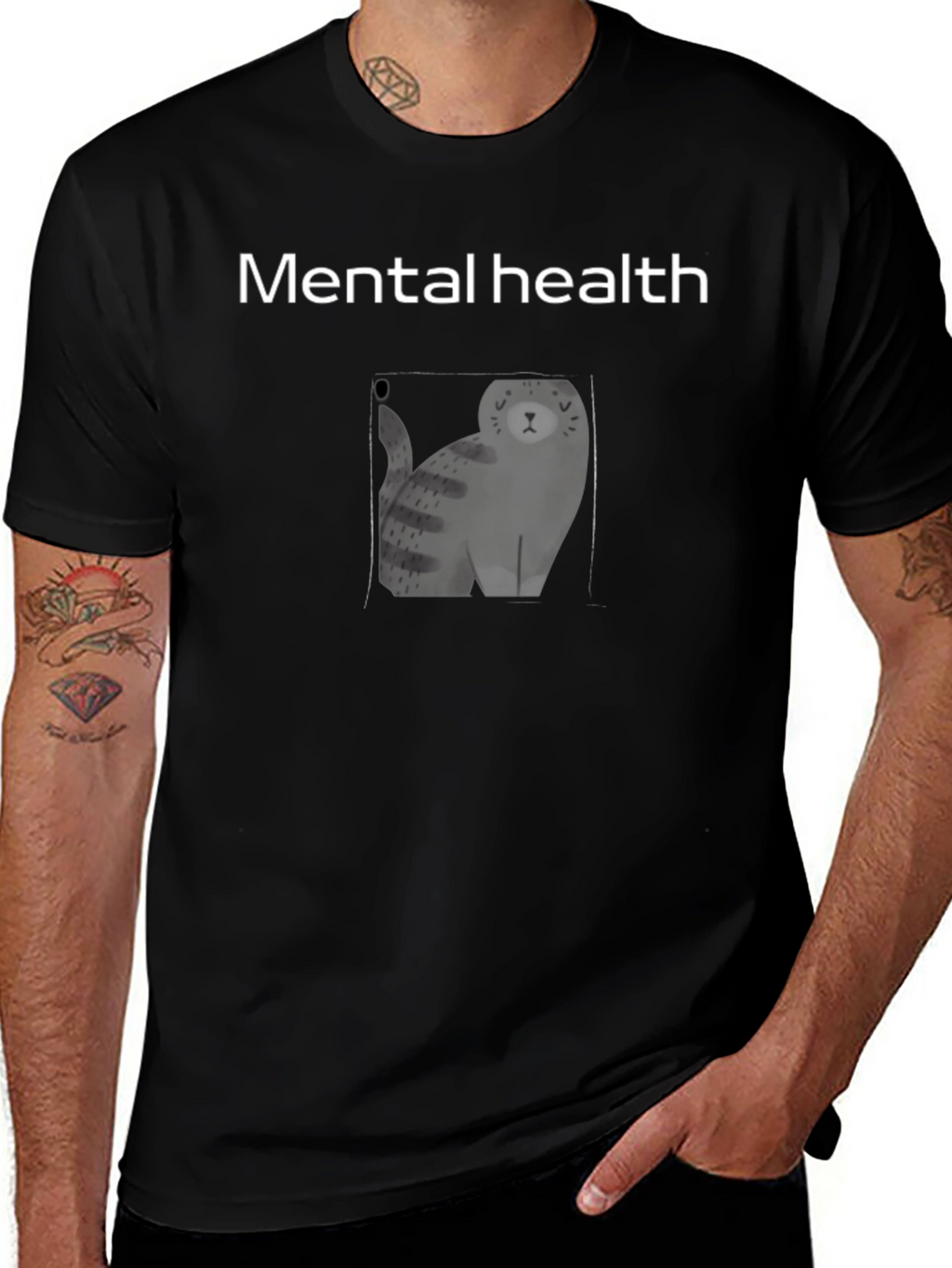 Mental Health Cat Graphic Black Tee